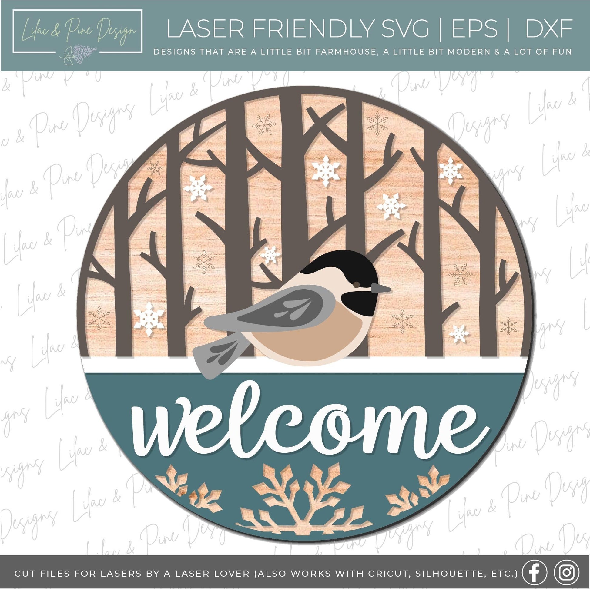 Chickadee Welcome SVG, Winter welcome sign SVG, Christmas door hanger SVG, Winter door hanger, snow bird svg, Glowforge Svg, laser cut file
