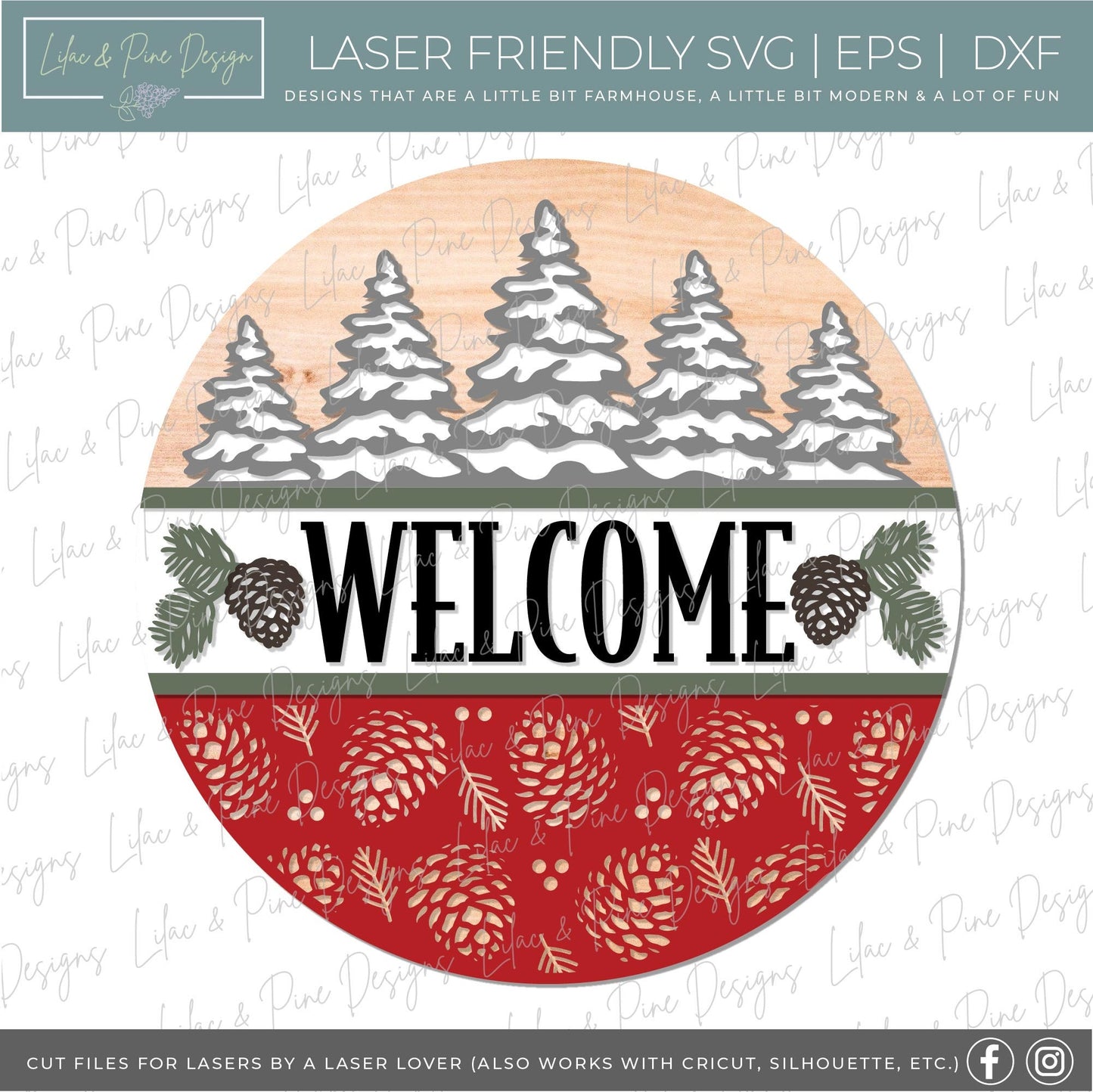 Christmas Welcome SVG, Winter welcome sign, Winter door hanger SVG, Forest door hanger, rustic winter sign, Glowforge Svg, laser cut file