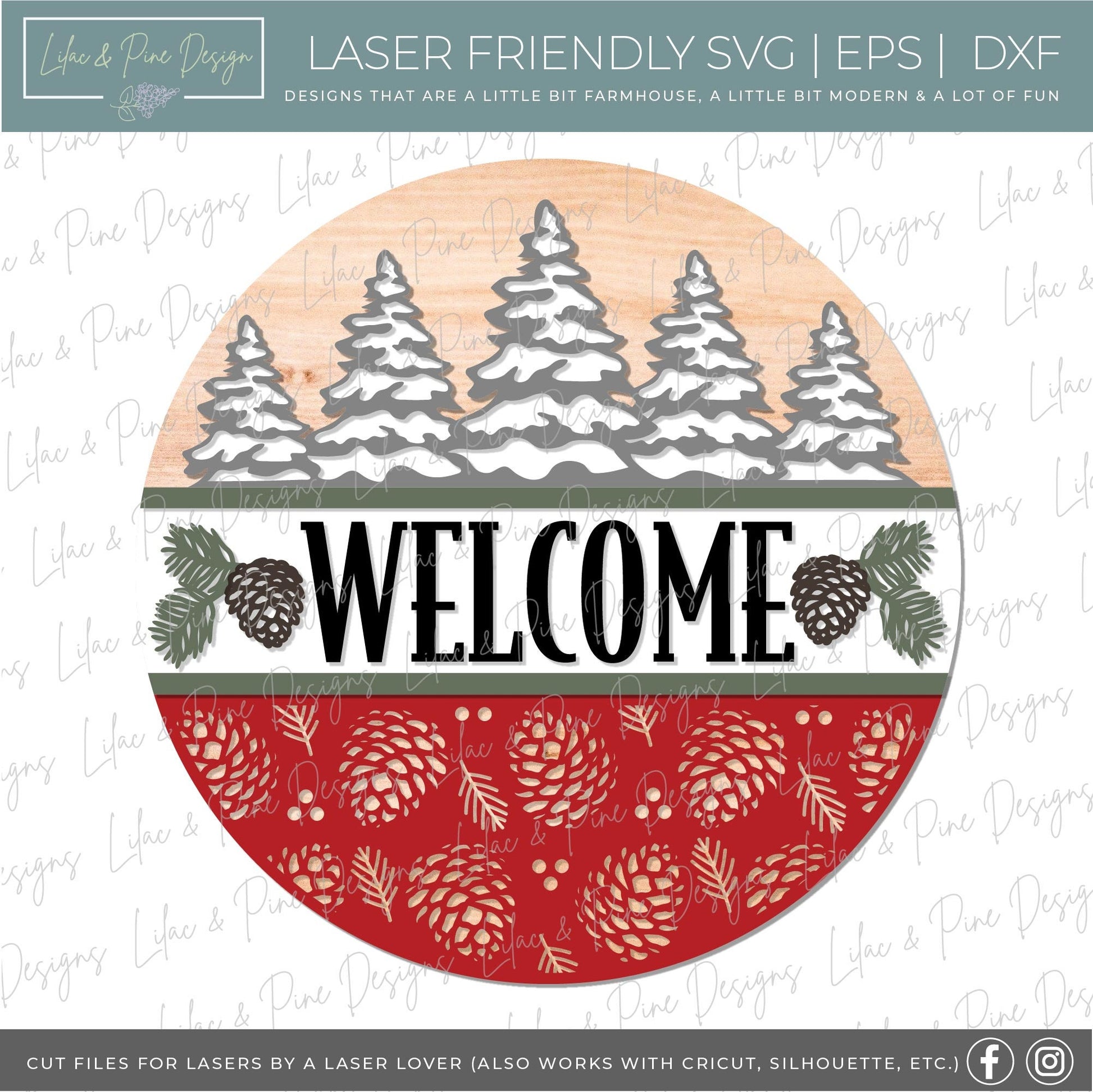 Christmas Welcome SVG, Winter welcome sign, Winter door hanger SVG, Forest door hanger, rustic winter sign, Glowforge Svg, laser cut file