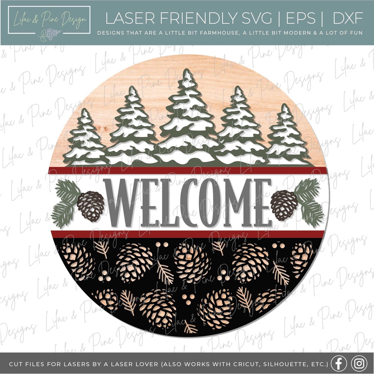 Christmas Welcome SVG, Winter welcome sign, Winter door hanger SVG, Forest door hanger, rustic winter sign, Glowforge Svg, laser cut file