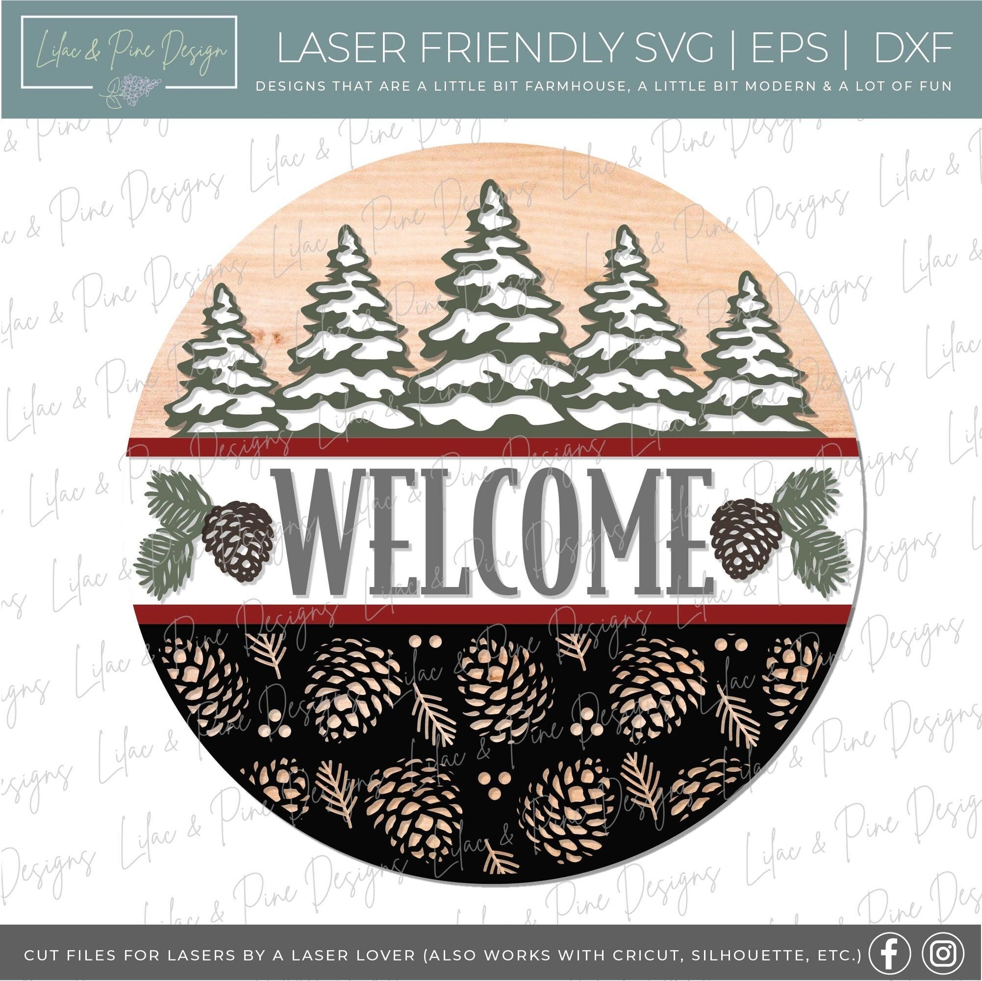 Christmas Welcome SVG, Winter welcome sign, Winter door hanger SVG, Forest door hanger, rustic winter sign, Glowforge Svg, laser cut file