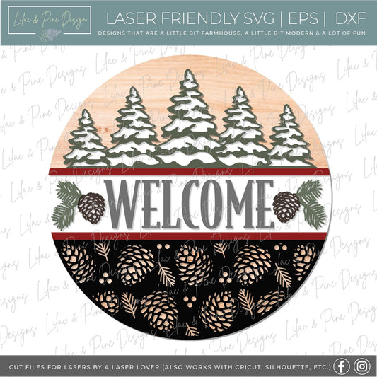 Christmas Welcome SVG, Winter welcome sign, Winter door hanger SVG, Forest door hanger, rustic winter sign, Glowforge Svg, laser cut file
