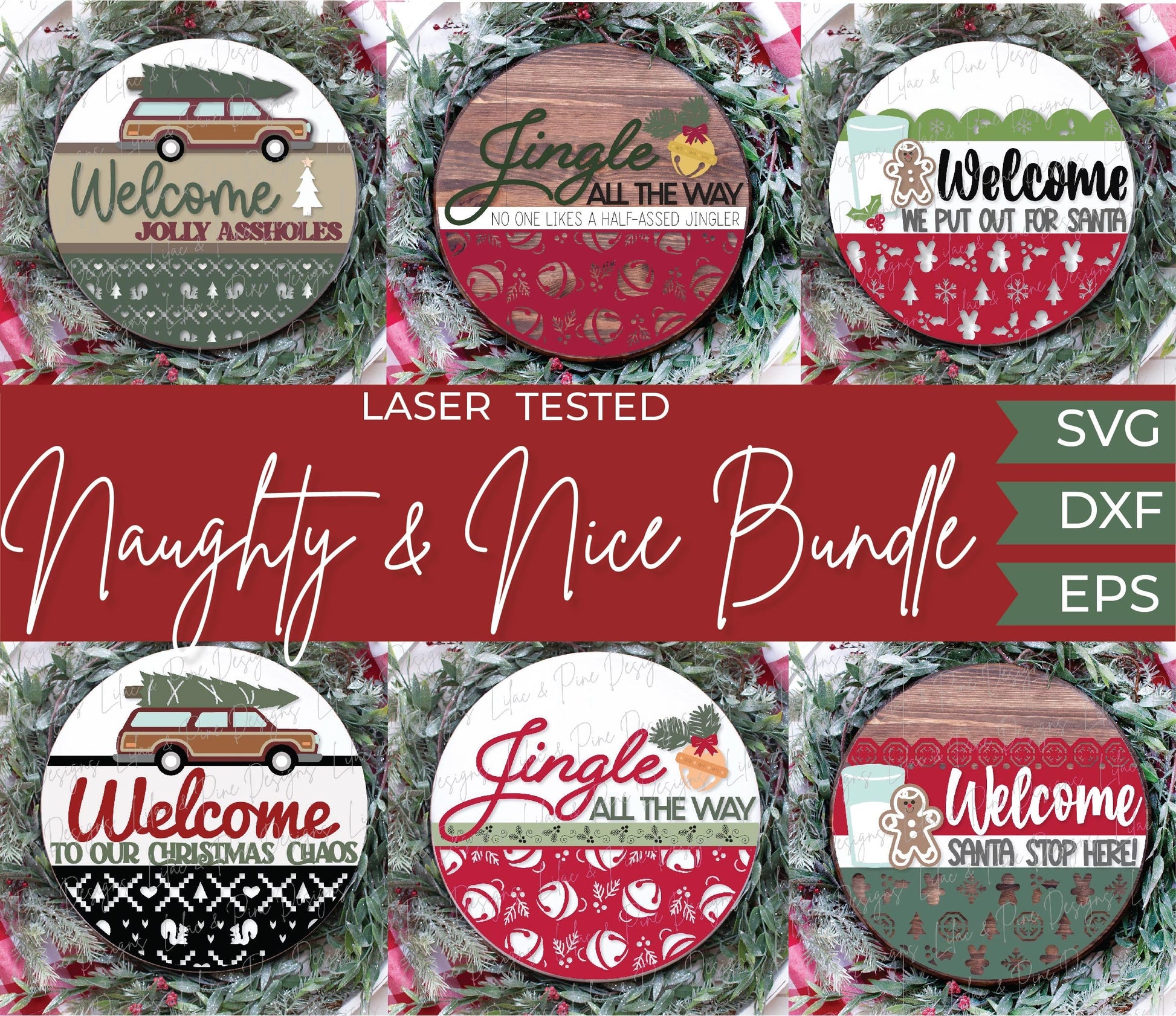 Christmas Door Hanger bundle SVG, Naughty Nice sign Bundle, Christmas Welcome Sign SVG, Snarky Christmas Sign, Glowforge Svg, laser cut file