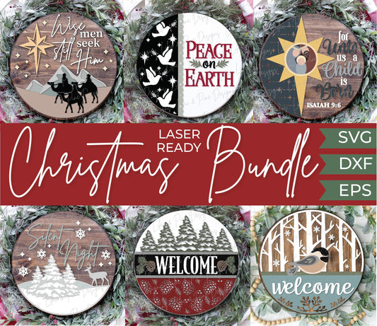 Christmas Door Hanger bundle Svg, Christmas sign Bundle, Winter Welcome Sign SVG, Christmas Sign SVG, Glowforge Svg, laser cut file