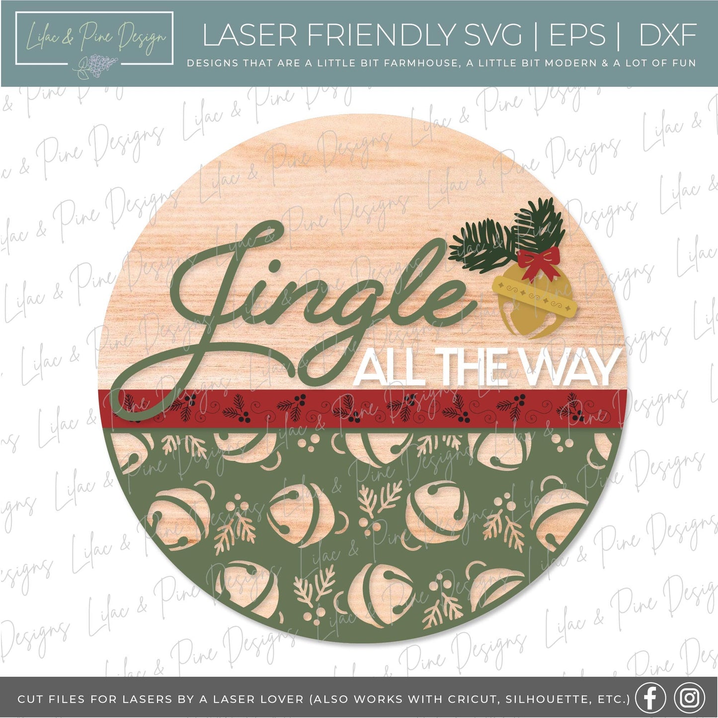 Jingle All the Way sign SVG, Christmas welcome sign SVG, Christmas door hanger SVG, Jingle Bells sign svg, Glowforge Svg, laser cut file
