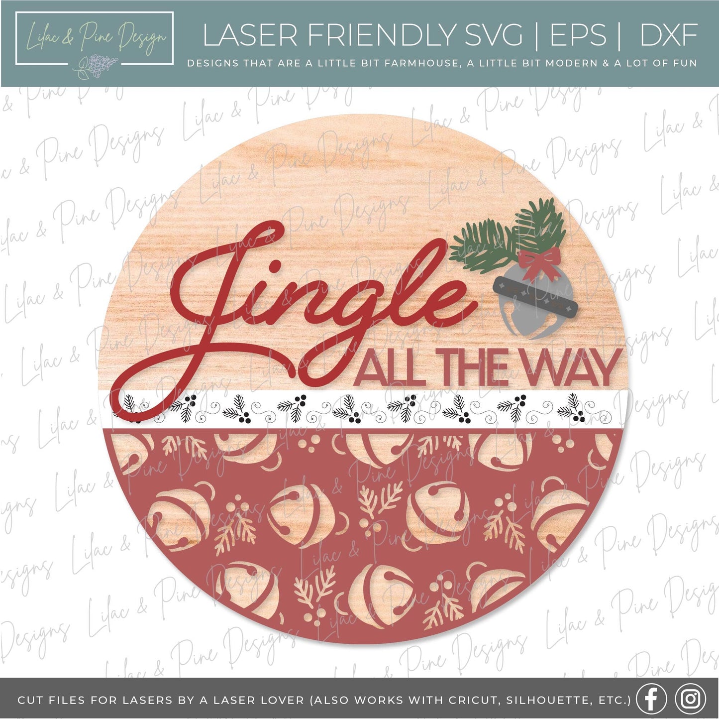 Jingle All the Way sign SVG, Christmas welcome sign SVG, Christmas door hanger SVG, Jingle Bells sign svg, Glowforge Svg, laser cut file