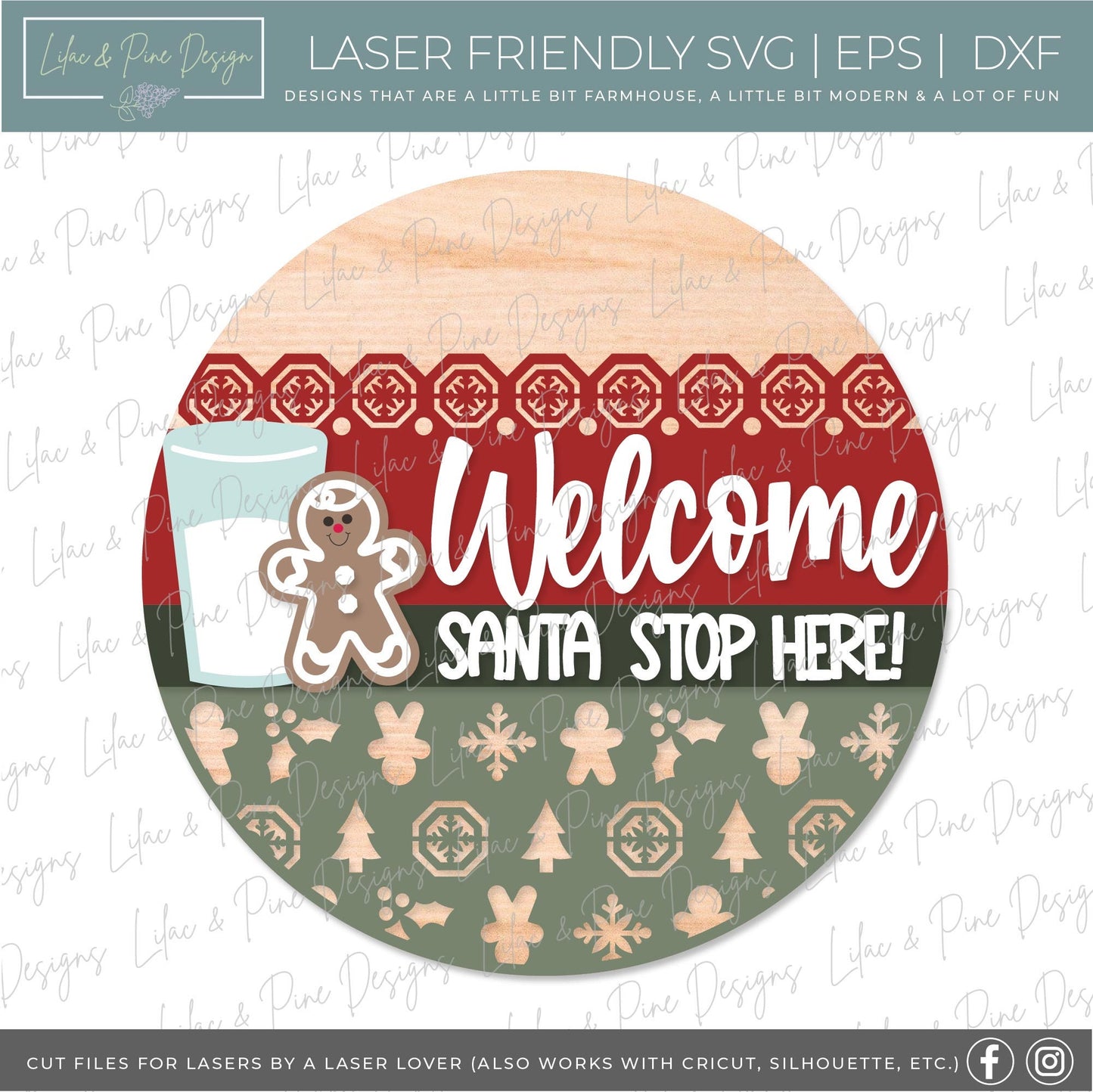 Santa Stop Here sign SVG, Santa welcome sign SVG, Christmas door hanger sign SVG, Milk and cookies sign svg, Glowforge Svg, laser cut file