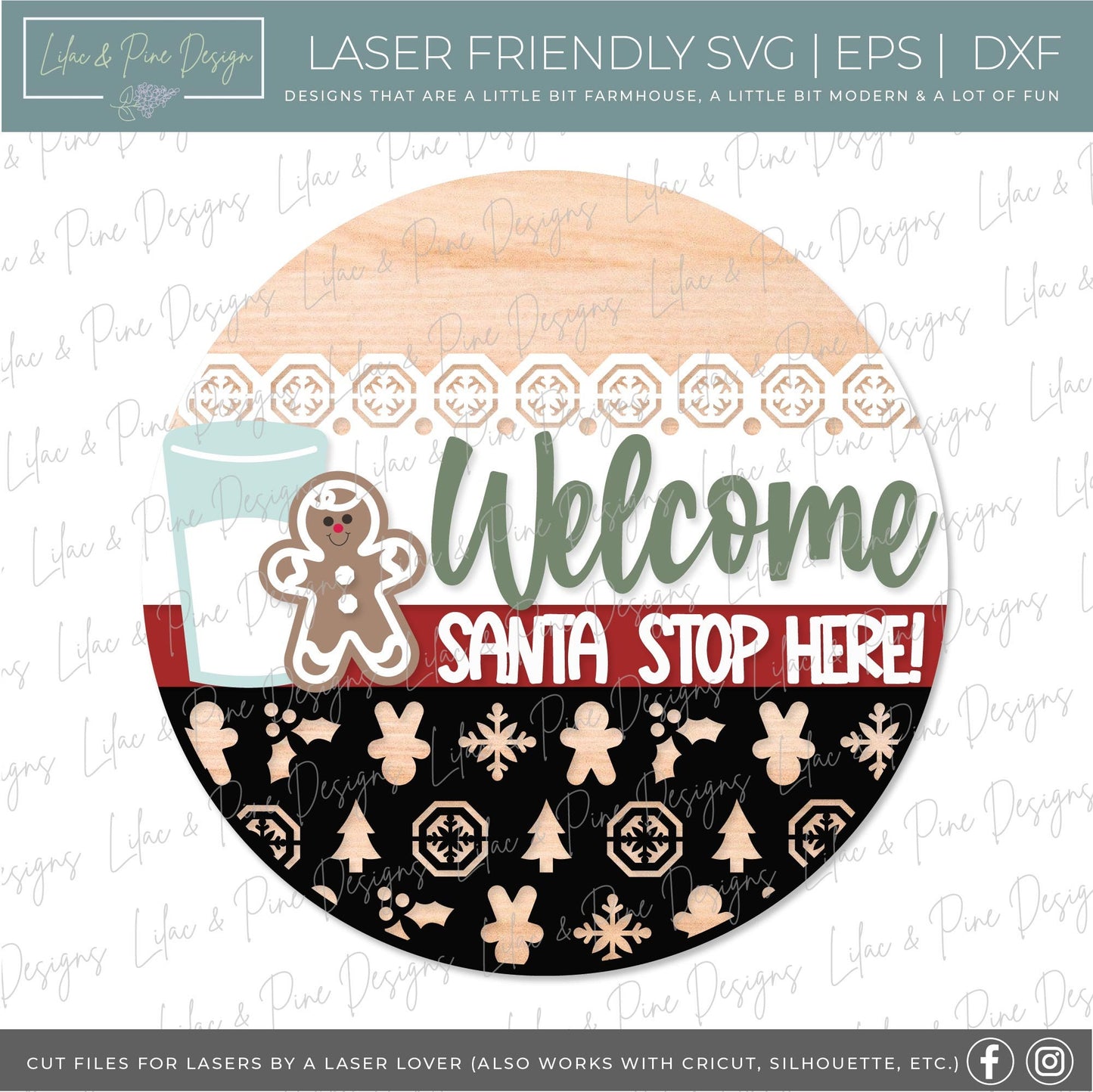 Santa Stop Here sign SVG, Santa welcome sign SVG, Christmas door hanger sign SVG, Milk and cookies sign svg, Glowforge Svg, laser cut file