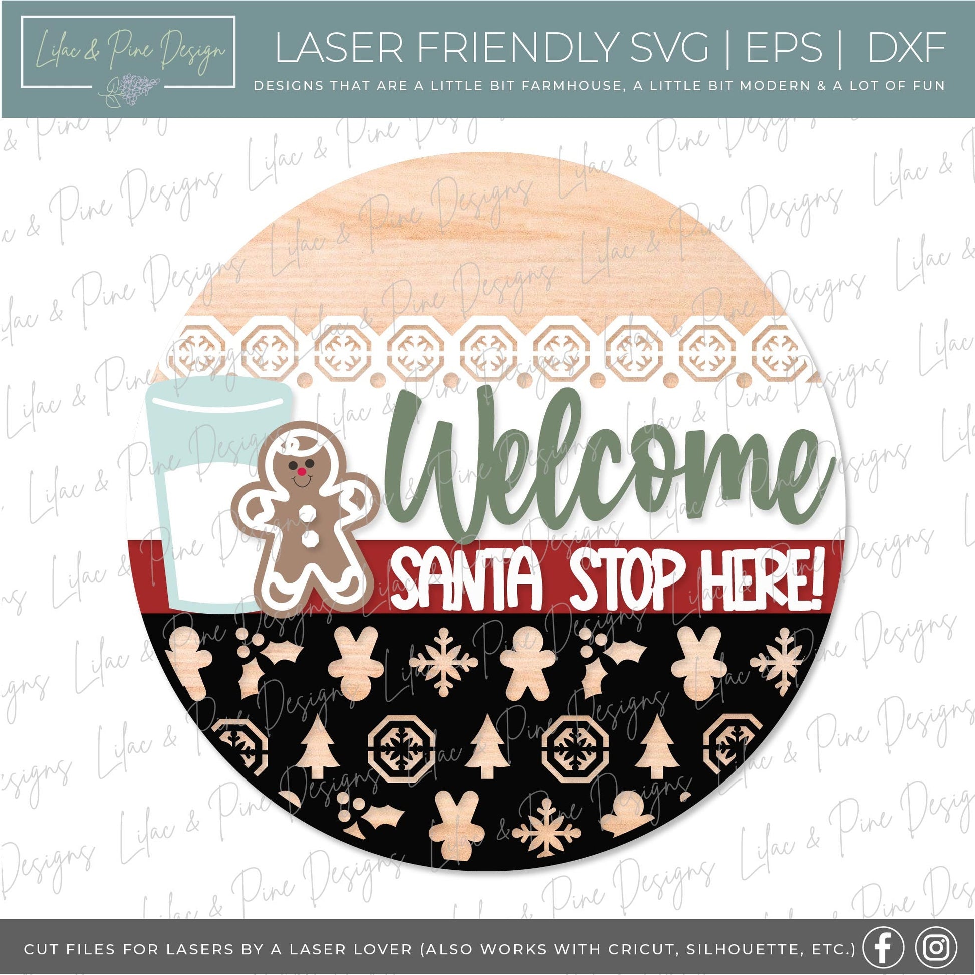 Santa Stop Here sign SVG, Santa welcome sign SVG, Christmas door hanger sign SVG, Milk and cookies sign svg, Glowforge Svg, laser cut file