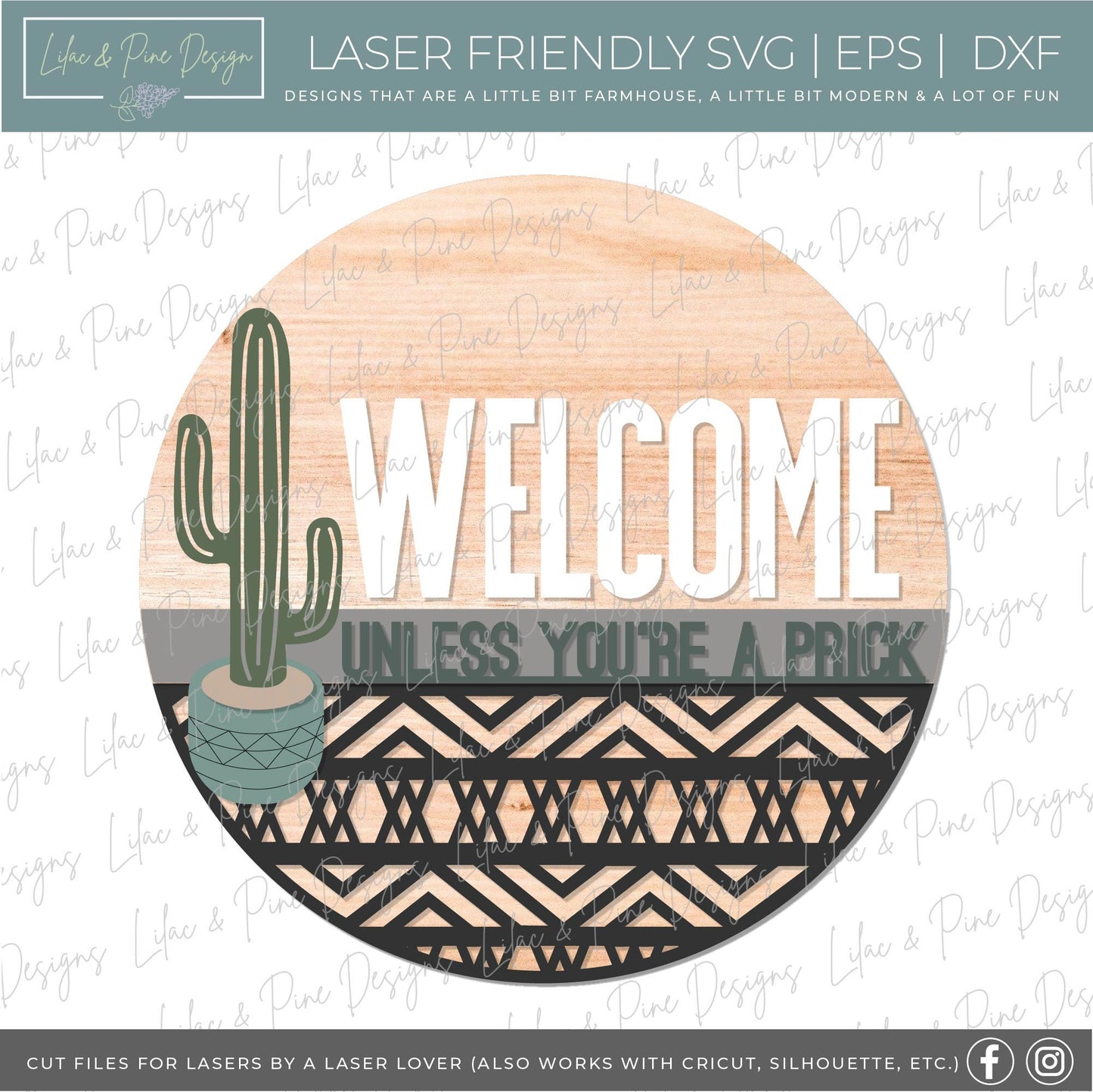 boho cactus sign SVG, cactus door hanger, western welcome sign SVG, cactus Welcome sign SVG, porch sign svg, Glowforge Svg, laser cut file