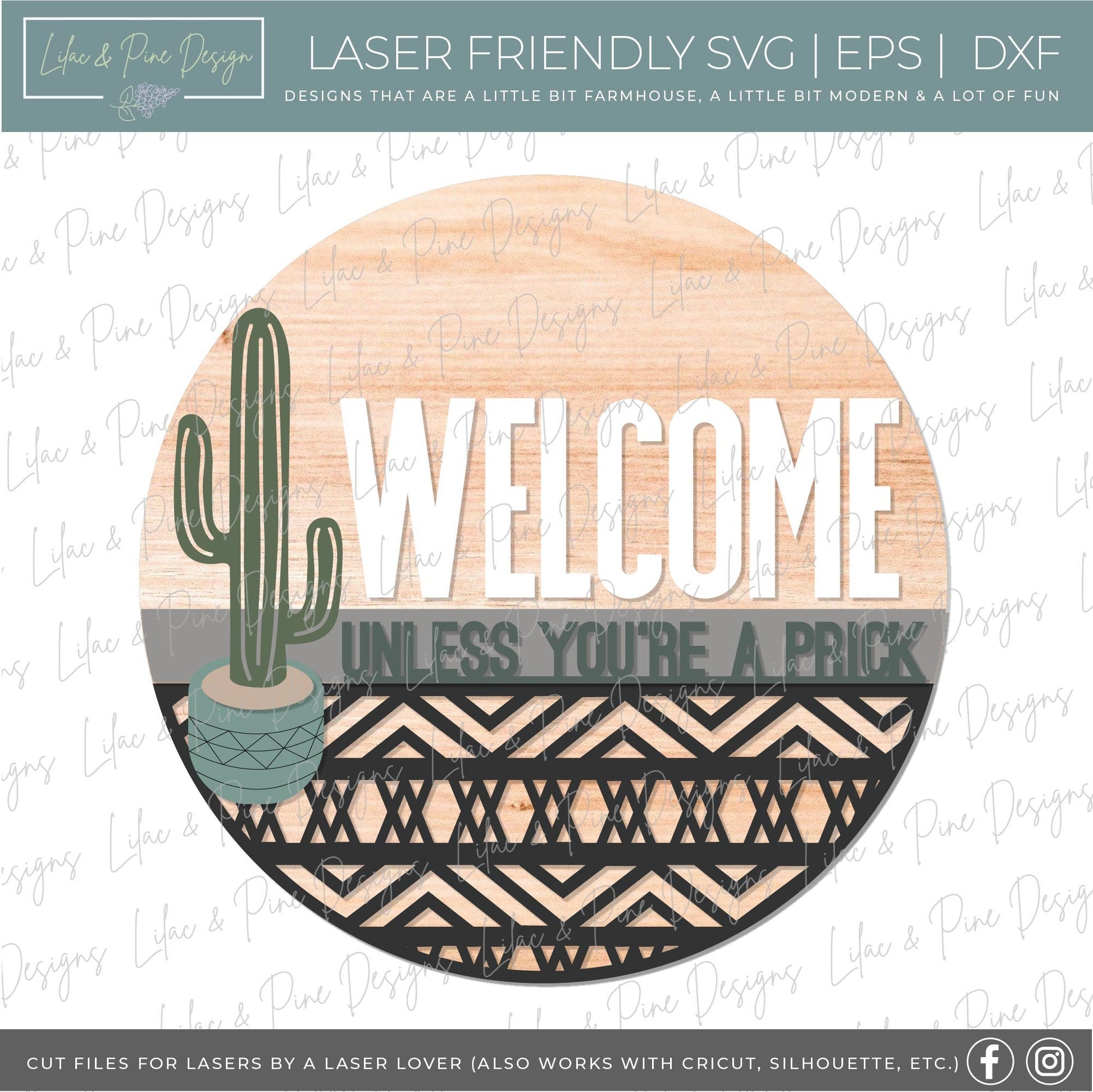 boho cactus sign SVG, cactus door hanger, western welcome sign SVG, cactus Welcome sign SVG, porch sign svg, Glowforge Svg, laser cut file