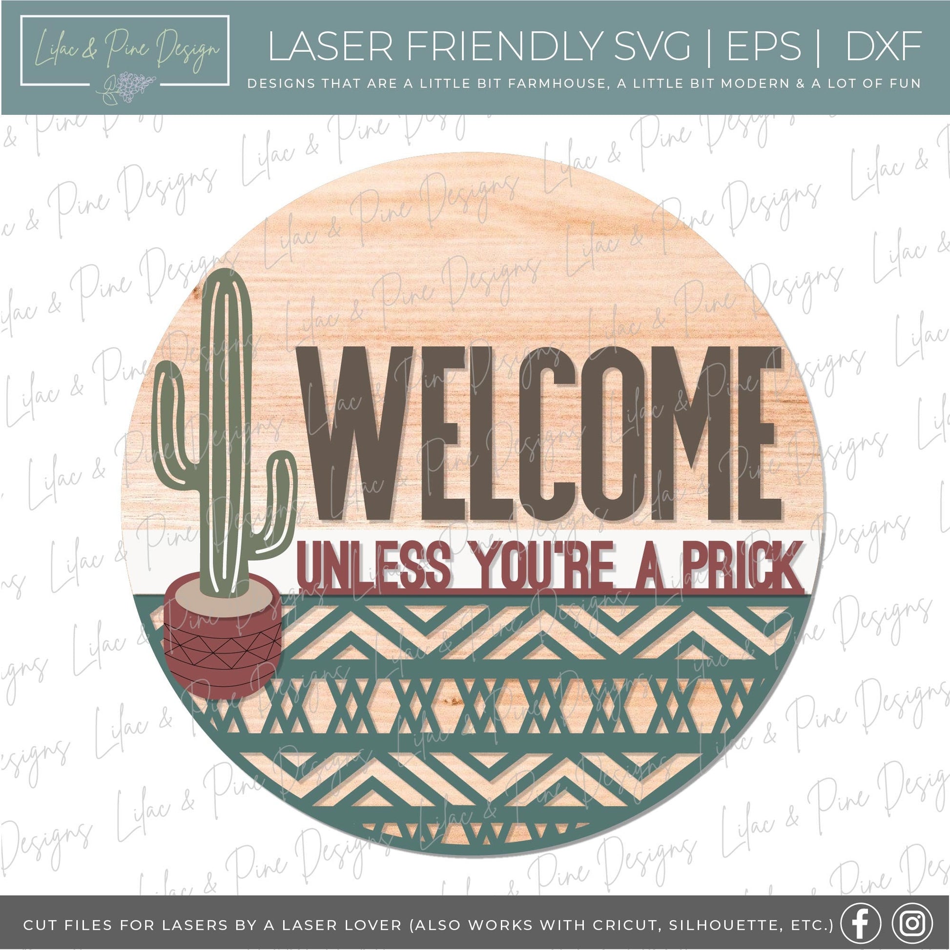 boho cactus sign SVG, cactus door hanger, western welcome sign SVG, cactus Welcome sign SVG, porch sign svg, Glowforge Svg, laser cut file
