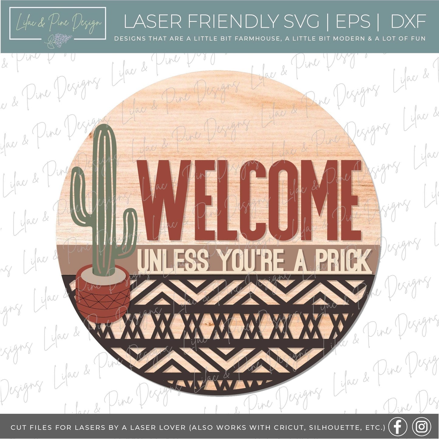 boho cactus sign SVG, cactus door hanger, western welcome sign SVG, cactus Welcome sign SVG, porch sign svg, Glowforge Svg, laser cut file