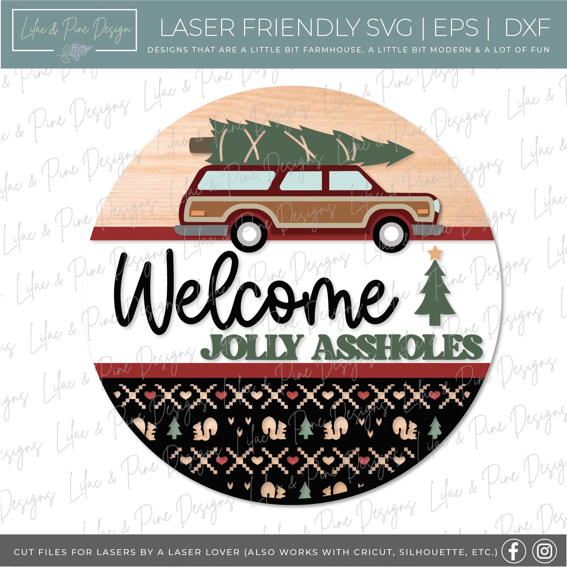 Jolly Assholes sign SVG, Christmas welcome sign SVG, Snarky Christmas door hanger SVG, Funny Christmas sign, Glowforge Svg, laser cut file
