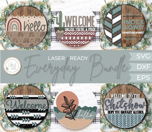 Boho Door Hanger bundle Svg, Everyday sign bundle, Welcome Sign bundle SVG, Boho Porch decor SVG, Glowforge Svg, laser cut file