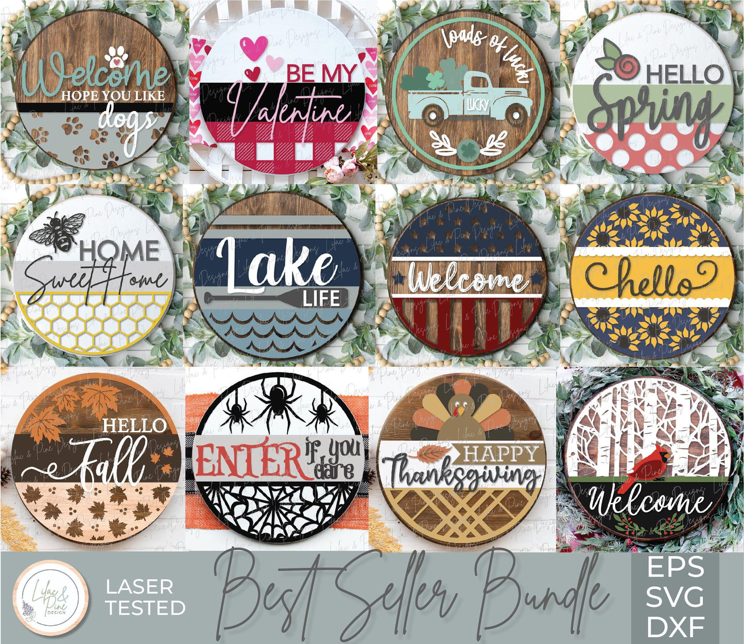 Best Seller laser sign bundle, Welcome sign bundle SVG, Door hanger SVG sign bundle, holiday SVG bundle, Glowforge Svg, laser cut file