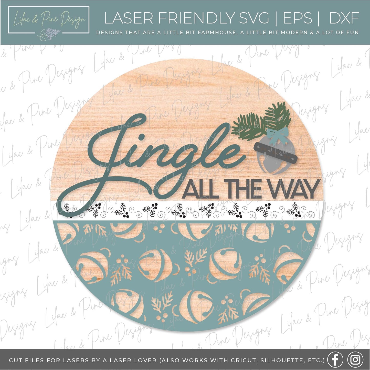 Jingle All the Way sign SVG, Christmas welcome sign SVG, Christmas door hanger SVG, Jingle Bells sign svg, Glowforge Svg, laser cut file