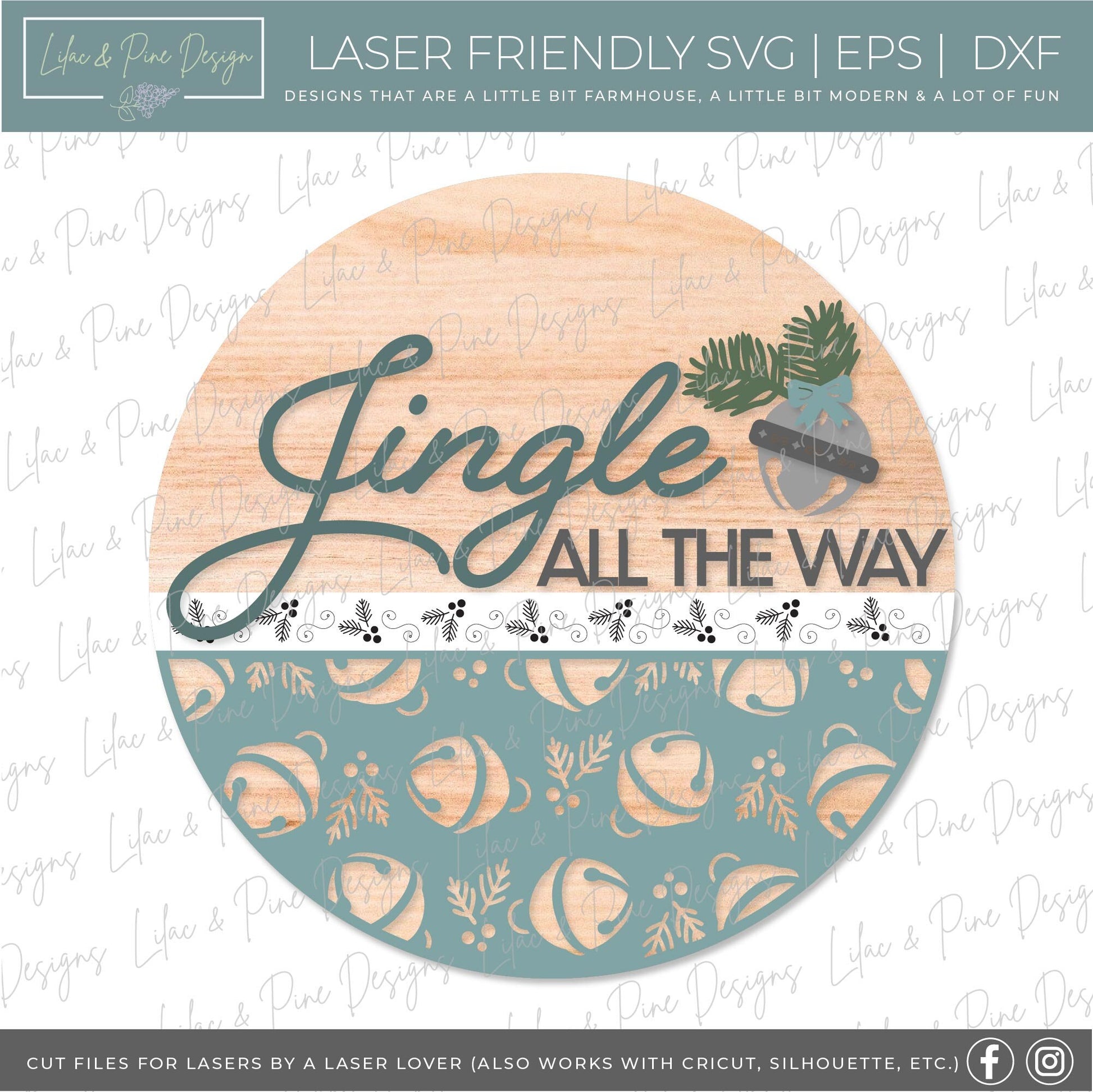Jingle All the Way sign SVG, Christmas welcome sign SVG, Christmas door hanger SVG, Jingle Bells sign svg, Glowforge Svg, laser cut file