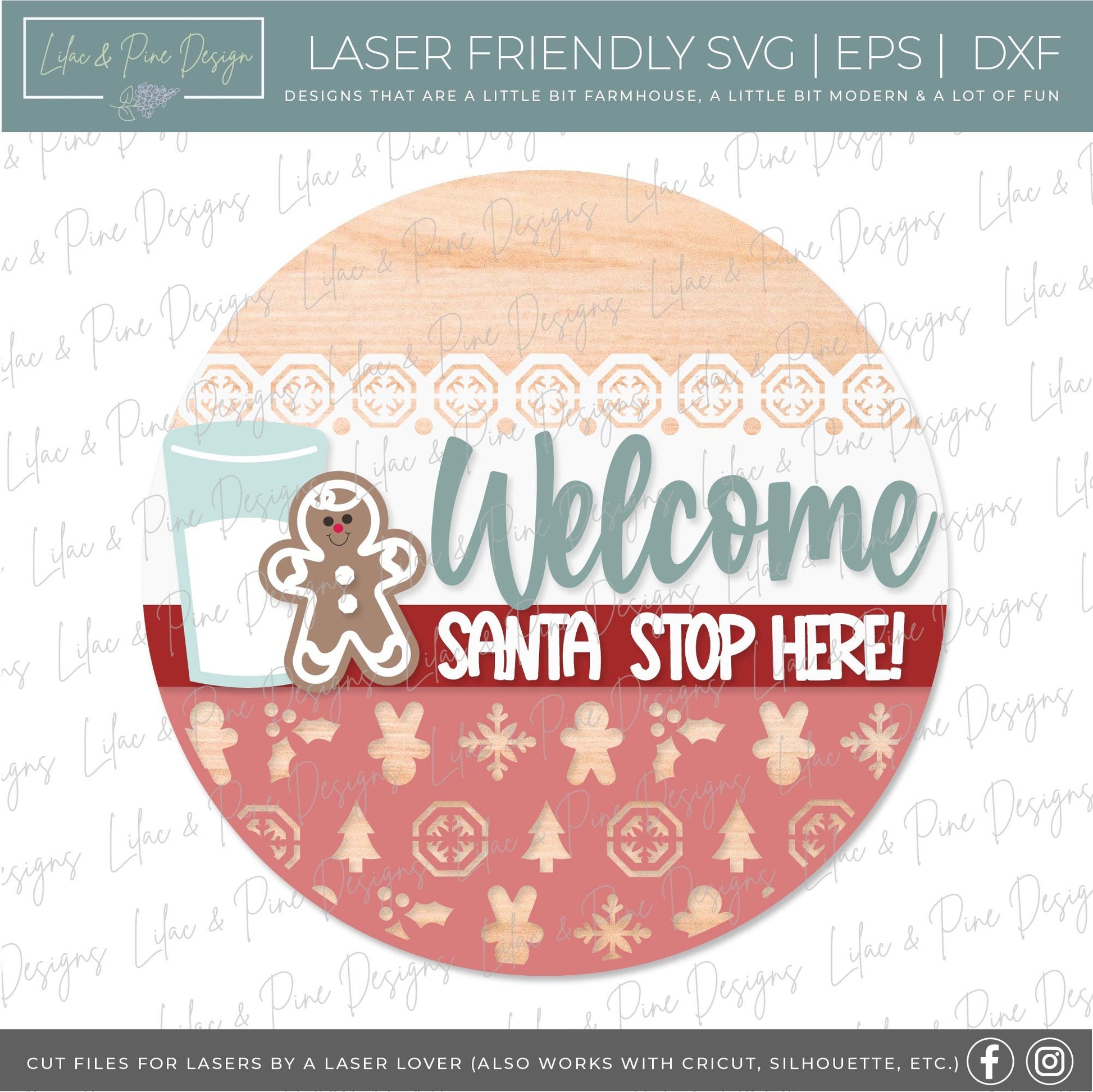 Santa Stop Here sign SVG, Santa welcome sign SVG, Christmas door hanger sign SVG, Milk and cookies sign svg, Glowforge Svg, laser cut file