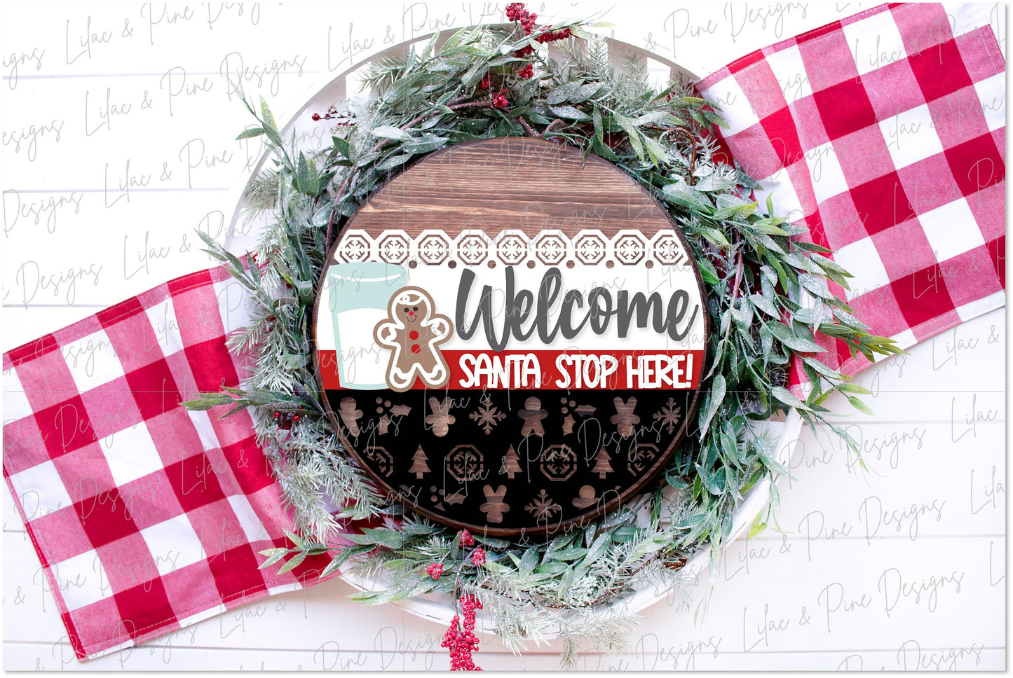 Santa Stop Here sign SVG, Santa welcome sign SVG, Christmas door hanger sign SVG, Milk and cookies sign svg, Glowforge Svg, laser cut file