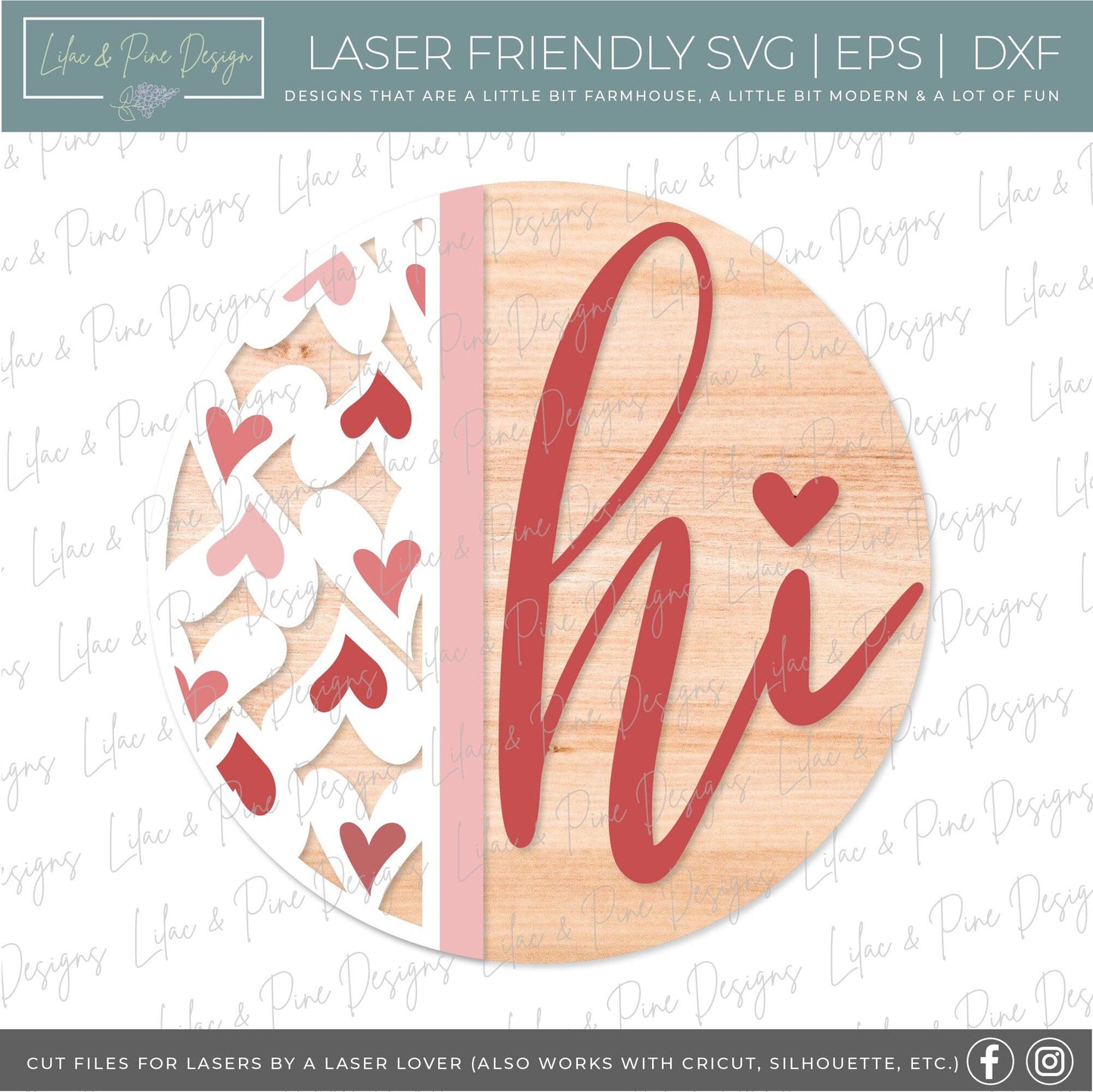 Hi Cutie Pie sign SVG, Valentine door hanger, Valentines Welcome, door round SVG, Valentines Day decor, Glowforge SVG, laser cut file