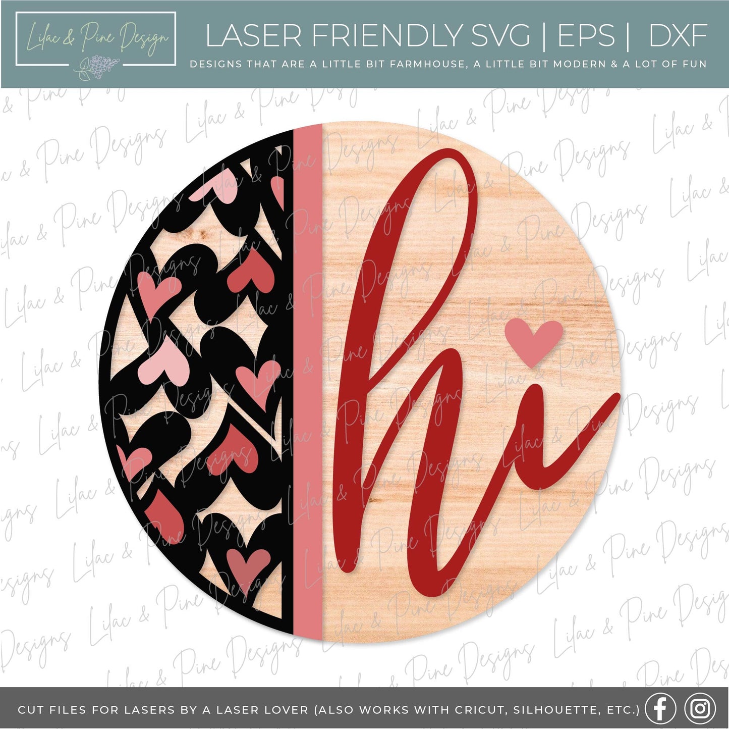 Hi Cutie Pie sign SVG, Valentine door hanger, Valentines Welcome, door round SVG, Valentines Day decor, Glowforge SVG, laser cut file