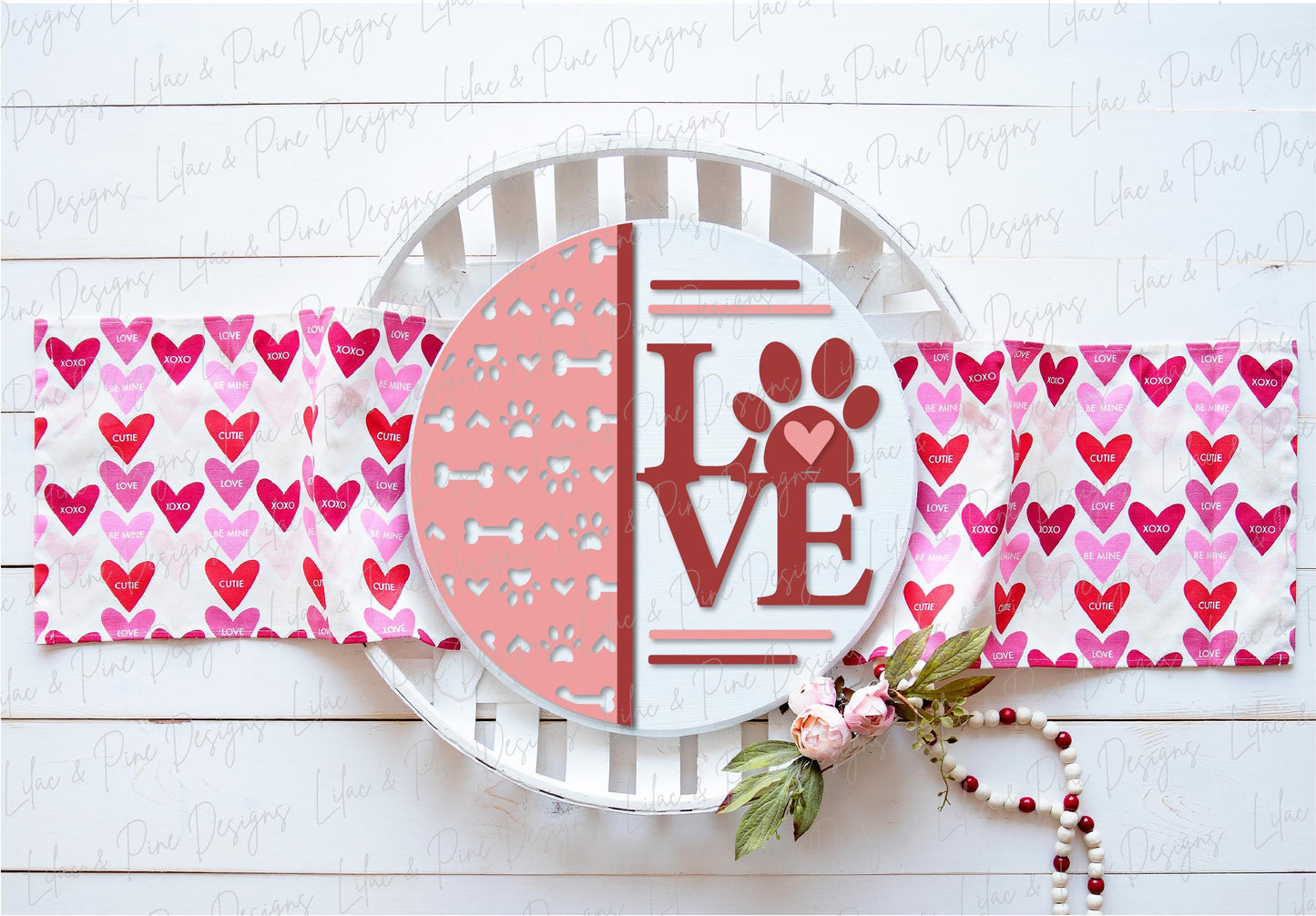Puppy Love sign SVG, Valentine Pet door hanger, Valentines Welcome, dog door round SVG, Valentines Day decor, Glowforge SVG, laser cut file