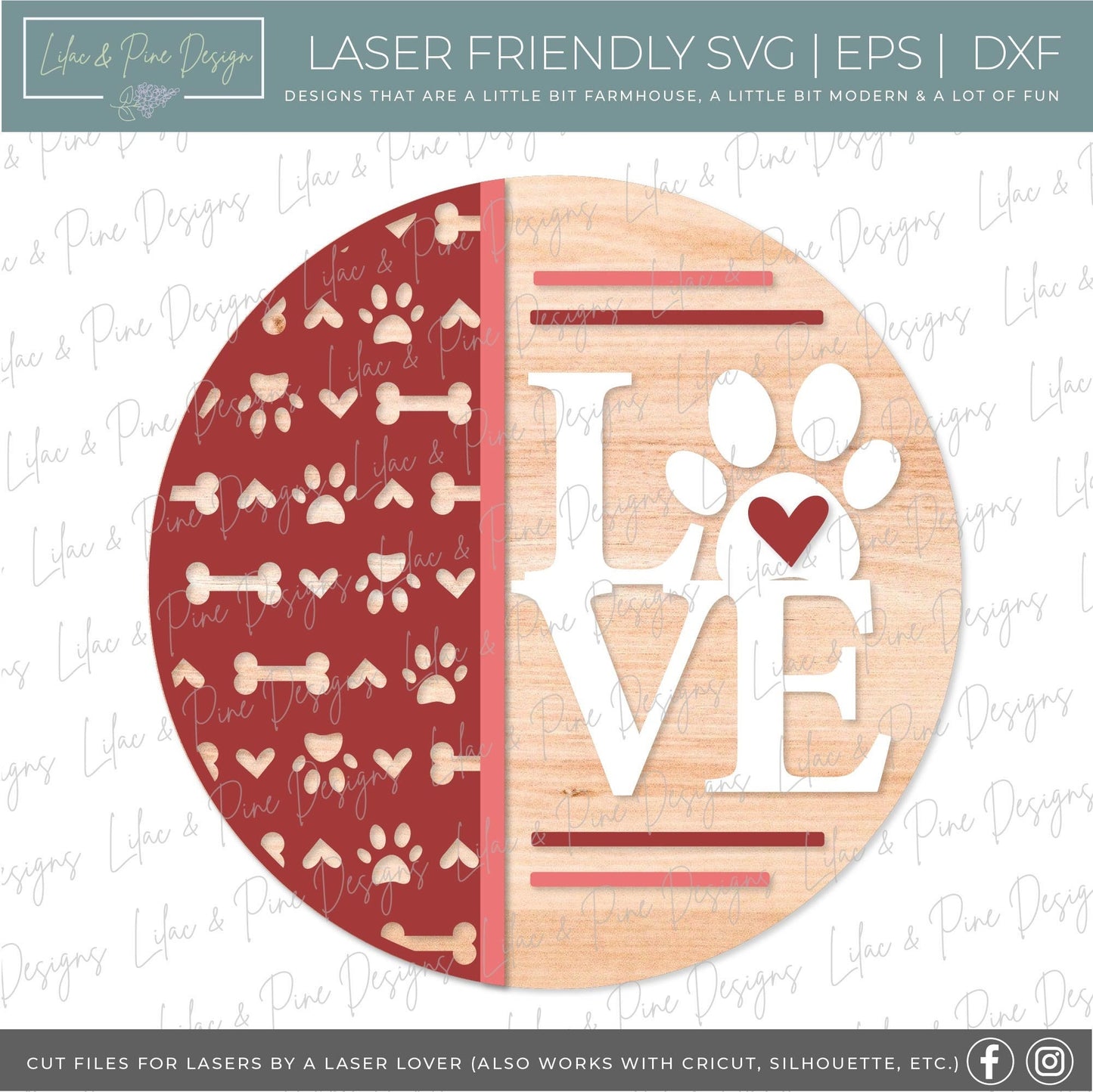 Puppy Love sign SVG, Valentine Pet door hanger, Valentines Welcome, dog door round SVG, Valentines Day decor, Glowforge SVG, laser cut file