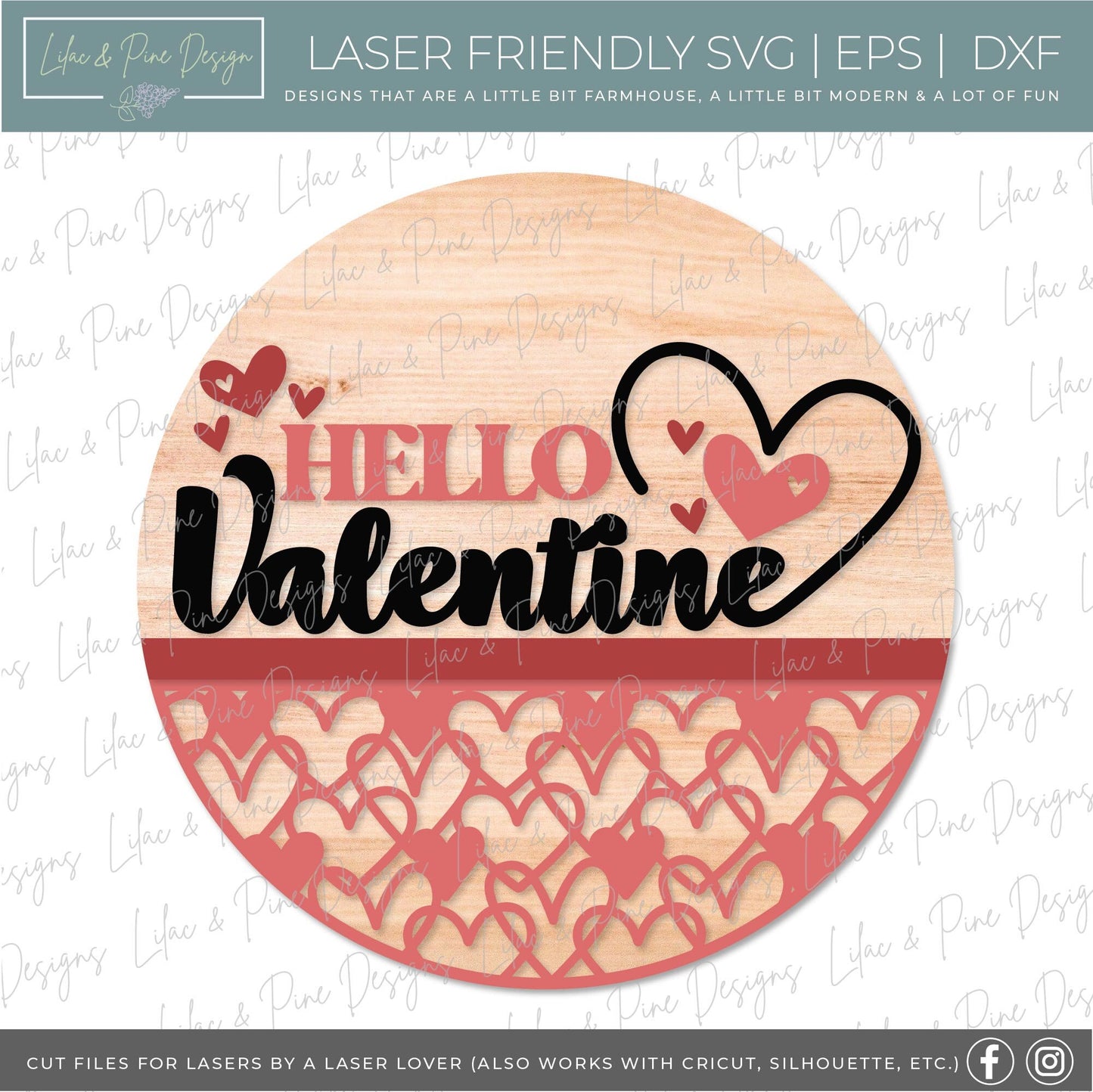 Hello Valentine door hanger SVG, Valentine sign SVG, Welcome sign, heart door round svg, Valentines Day decor, Glowforge SVG, laser cut file