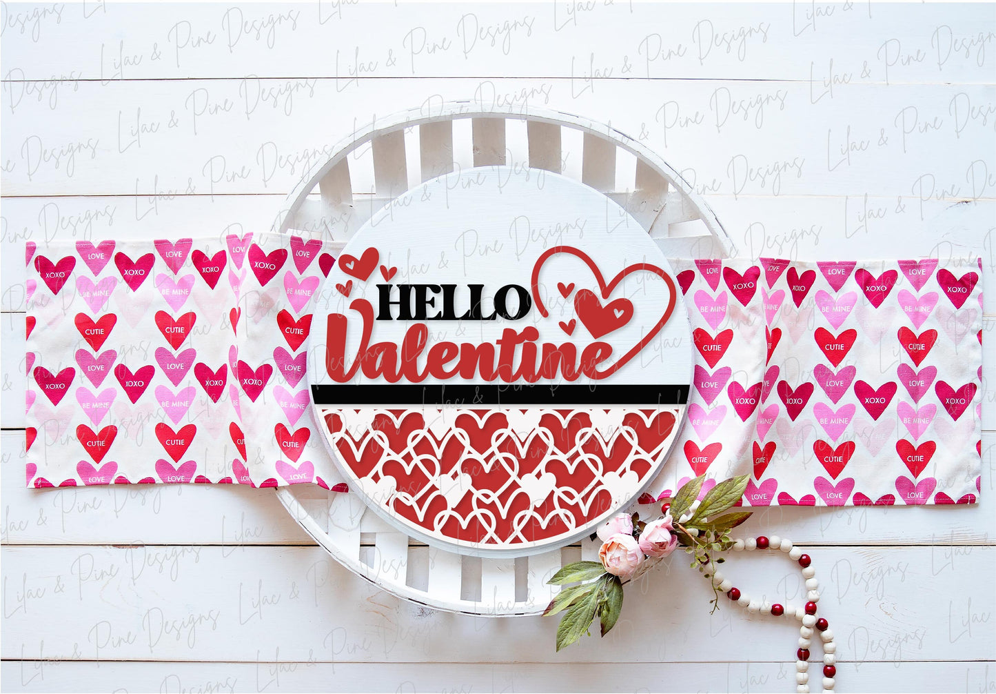 Hello Valentine door hanger SVG, Valentine sign SVG, Welcome sign, heart door round svg, Valentines Day decor, Glowforge SVG, laser cut file