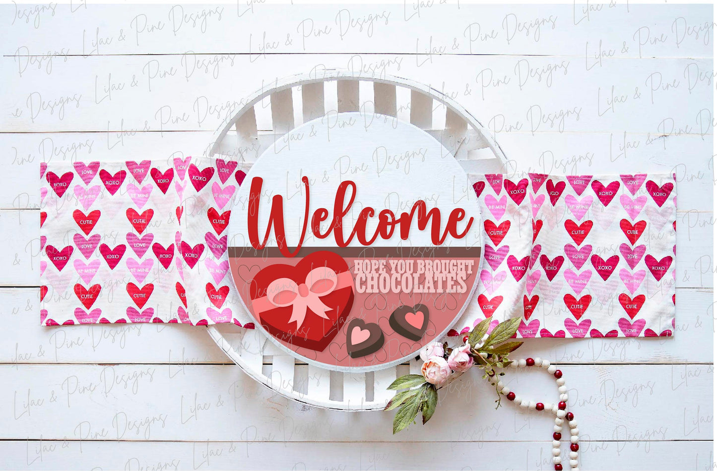 Valentine Chocolates Welcome sign SVG, Valentine's Day round door hanger svg, Valentines Day porch decor, Glowforge SVG, laser cut file