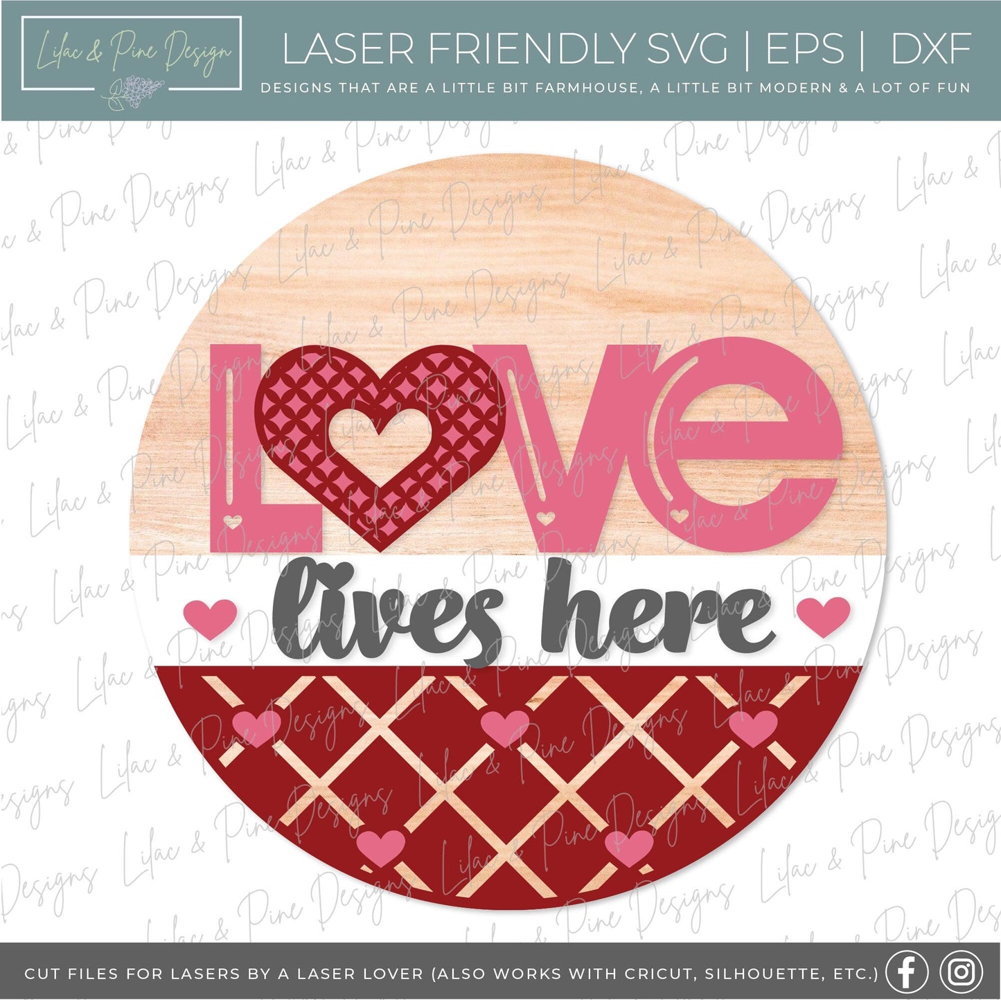 Love Lives Here sign SVG, Valentine door hanger, Love Welcome sign SVG, love round sign, Valentines Day decor, Glowforge SVG, laser cut file
