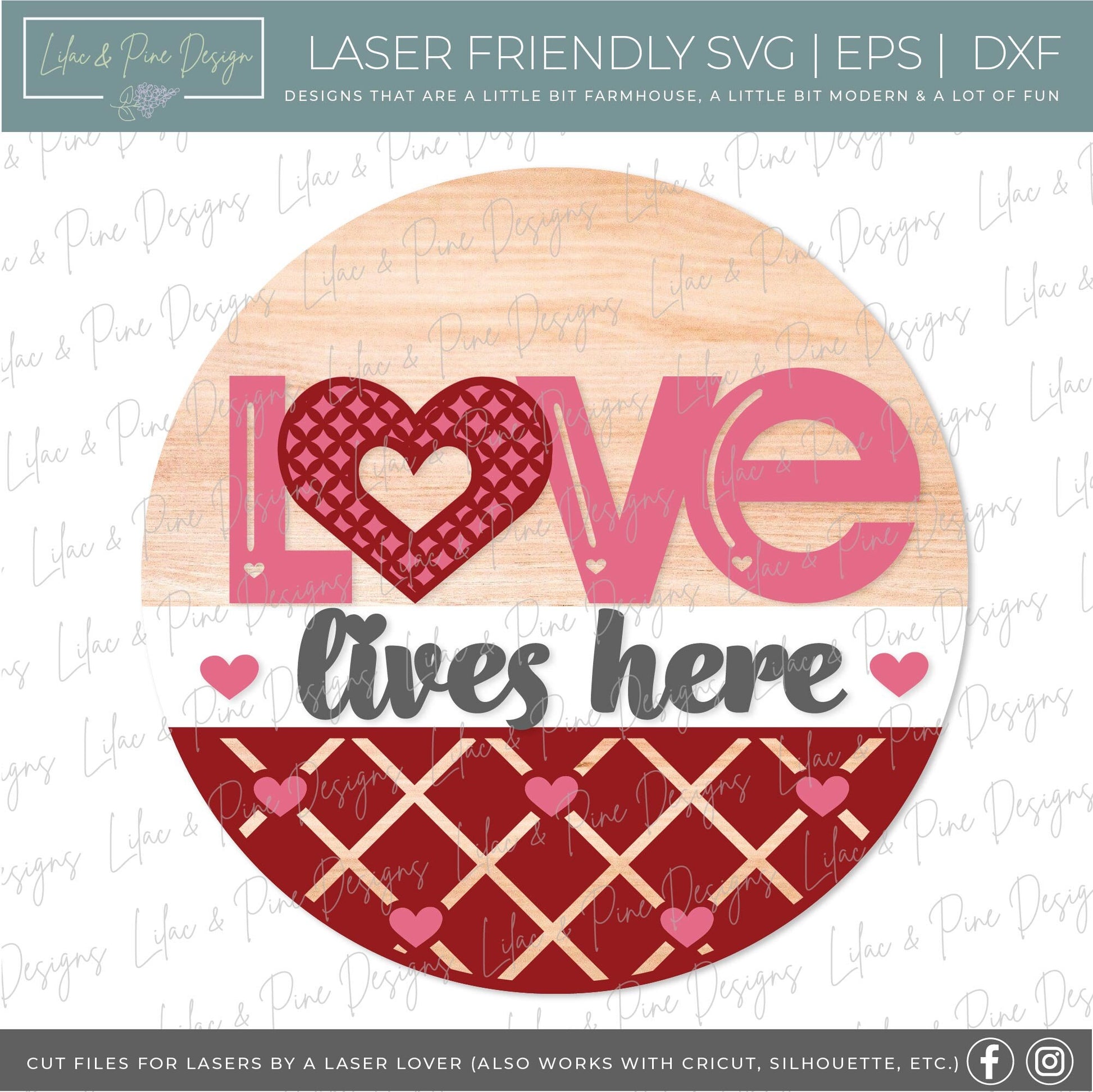 Love Lives Here sign SVG, Valentine door hanger, Love Welcome sign SVG, love round sign, Valentines Day decor, Glowforge SVG, laser cut file