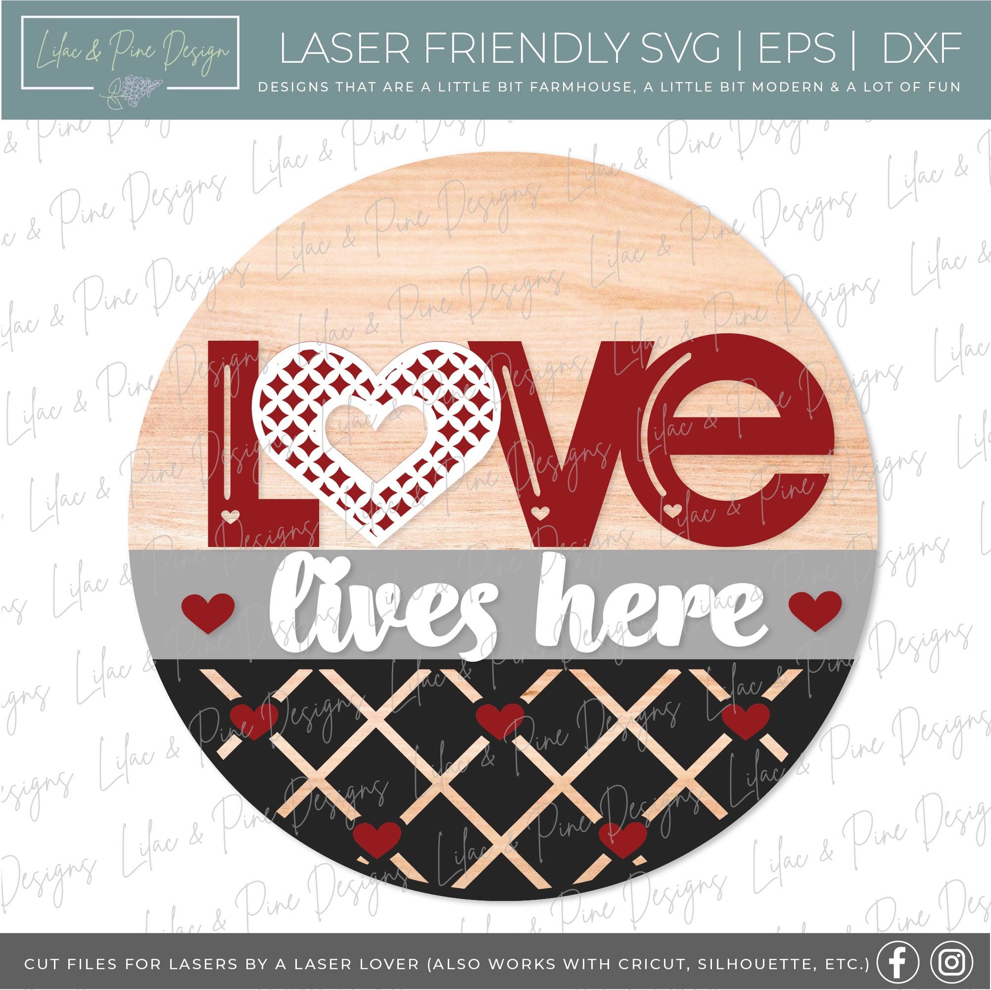 Love Lives Here sign SVG, Valentine door hanger, Love Welcome sign SVG, love round sign, Valentines Day decor, Glowforge SVG, laser cut file
