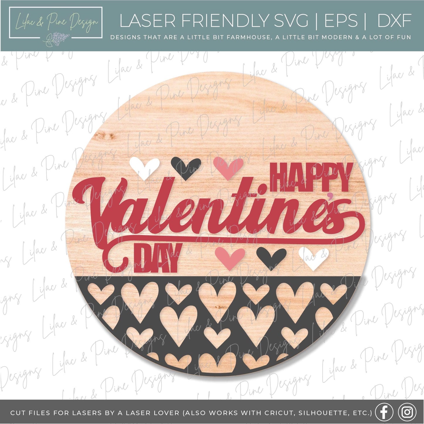 Happy Valentine's Day sign SVG, Valentine door hanger, Love Welcome round sign SVG, Valentine's Day decor, Glowforge SVG, laser cut file