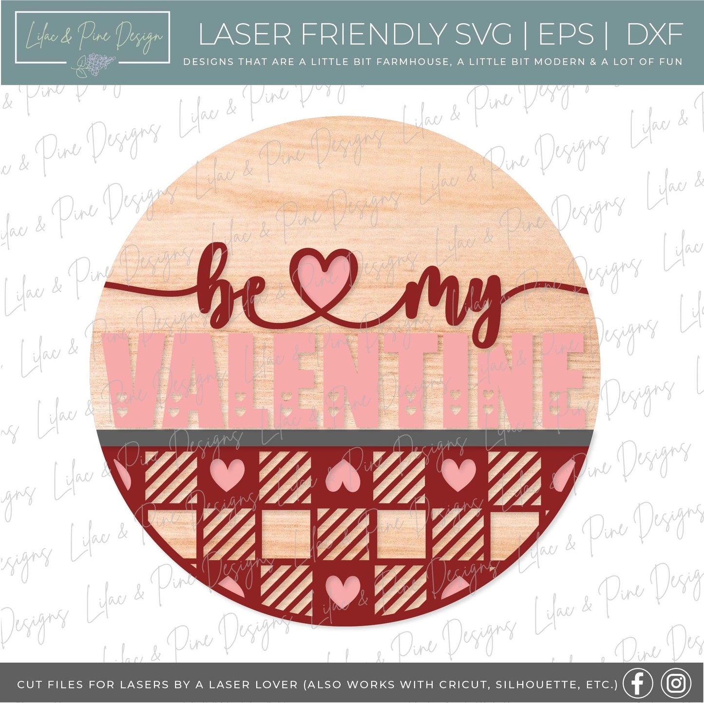 be my Valentine sign SVG, Valentine door hanger, Valentines Welcome sign SVG, plaid Valentines Day decor, Glowforge SVG, laser cut file