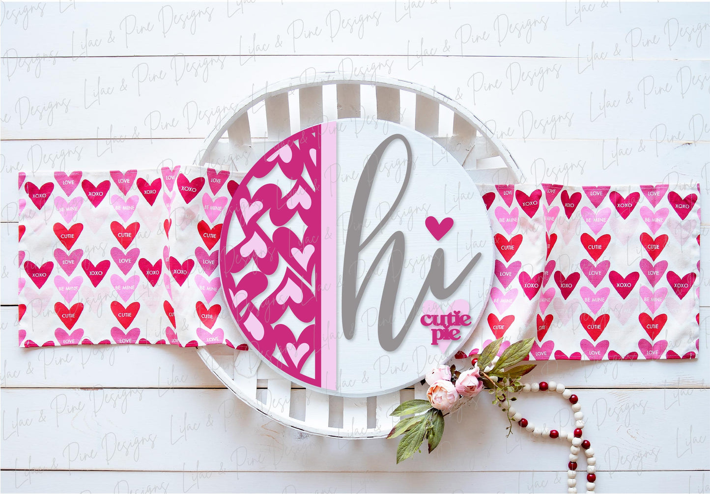 Hi Cutie Pie sign SVG, Valentine door hanger, Valentines Welcome, door round SVG, Valentines Day decor, Glowforge SVG, laser cut file