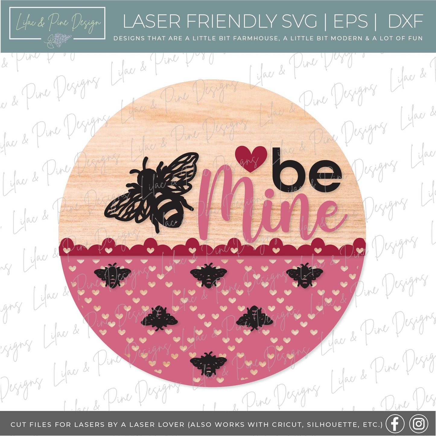 Be Mine sign SVG, Valentine Bee door hanger, Valentine Welcome, bee door round SVG, Valentines Day decor, Glowforge SVG, laser cut file