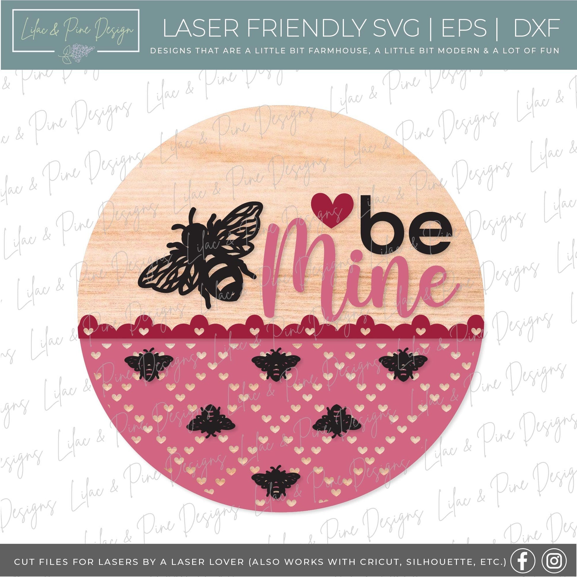 Be Mine sign SVG, Valentine Bee door hanger, Valentine Welcome, bee door round SVG, Valentines Day decor, Glowforge SVG, laser cut file