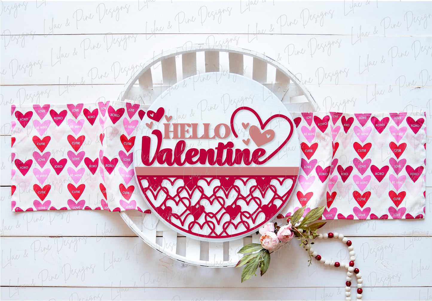 Hello Valentine door hanger SVG, Valentine sign SVG, Welcome sign, heart door round svg, Valentines Day decor, Glowforge SVG, laser cut file