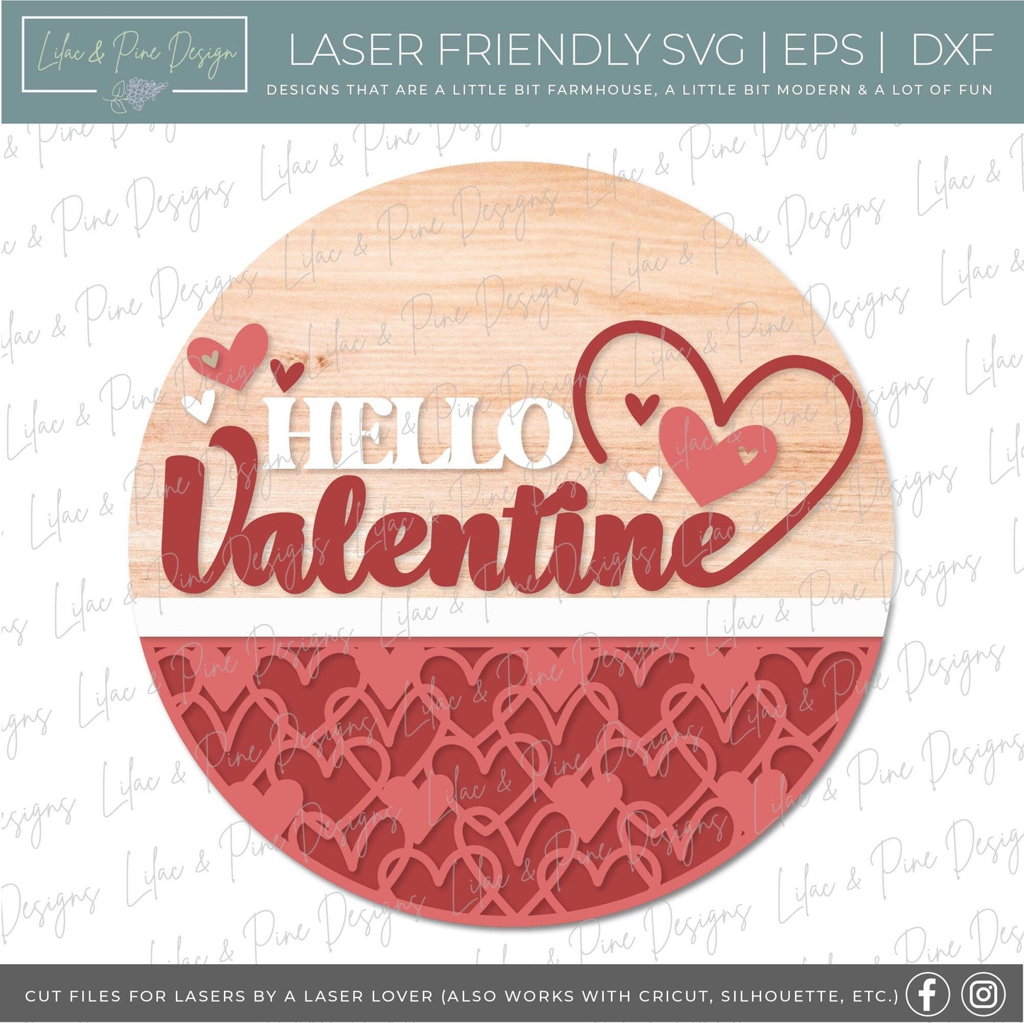 Hello Valentine door hanger SVG, Valentine sign SVG, Welcome sign, heart door round svg, Valentines Day decor, Glowforge SVG, laser cut file