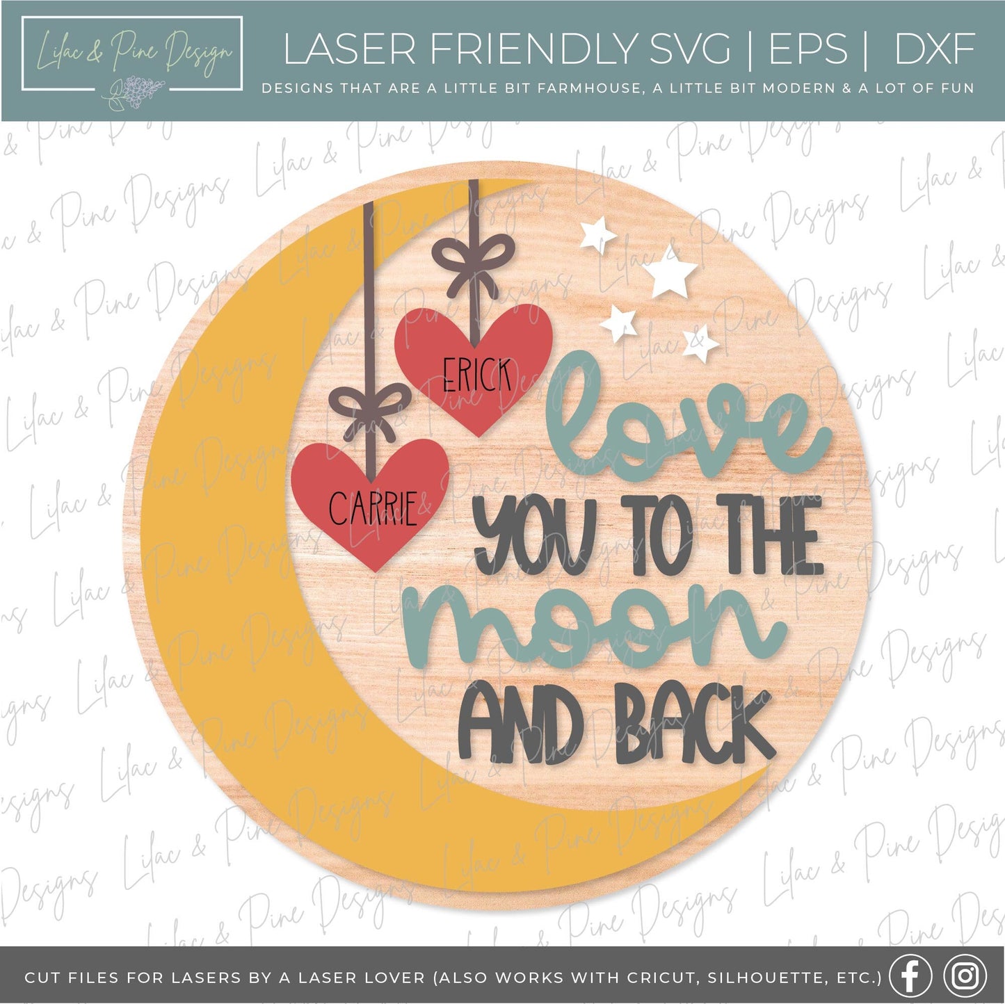 Love You to the Moon sign SVG, Valentine door hanger, Love Welcome sign, wedding gift SVG, Nursery decor, Glowforge SVG, laser cut file