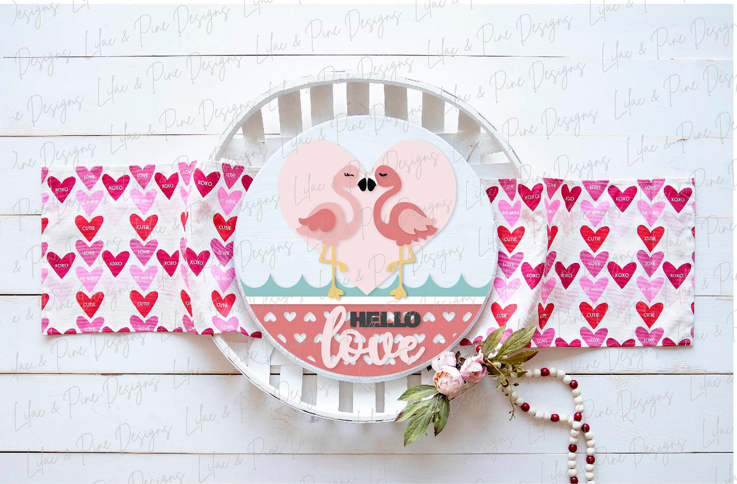 Flamingo door hanger SVG, Valentine round sign, Hello Love Welcome sign, Valentine's Day decor svg, Glowforge SVG, laser cut file