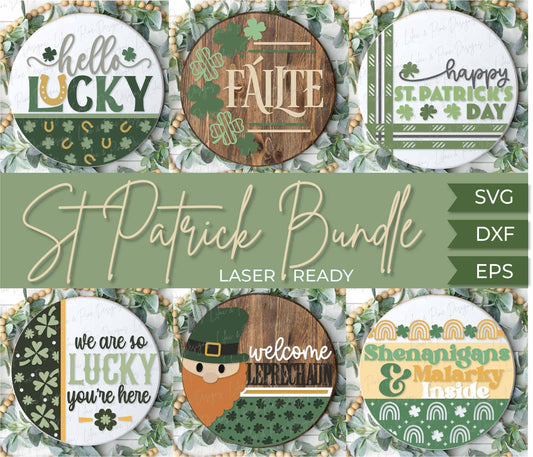 St Patrick's Day Door Hanger bundle, Leprechaun SVG, St Patty's Day Welcome Sign, shamrock svg, lucky svg, Glowforge Svg, laser cut file