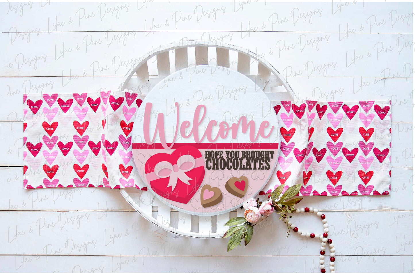 Valentine Chocolates Welcome sign SVG, Valentine's Day round door hanger svg, Valentines Day porch decor, Glowforge SVG, laser cut file