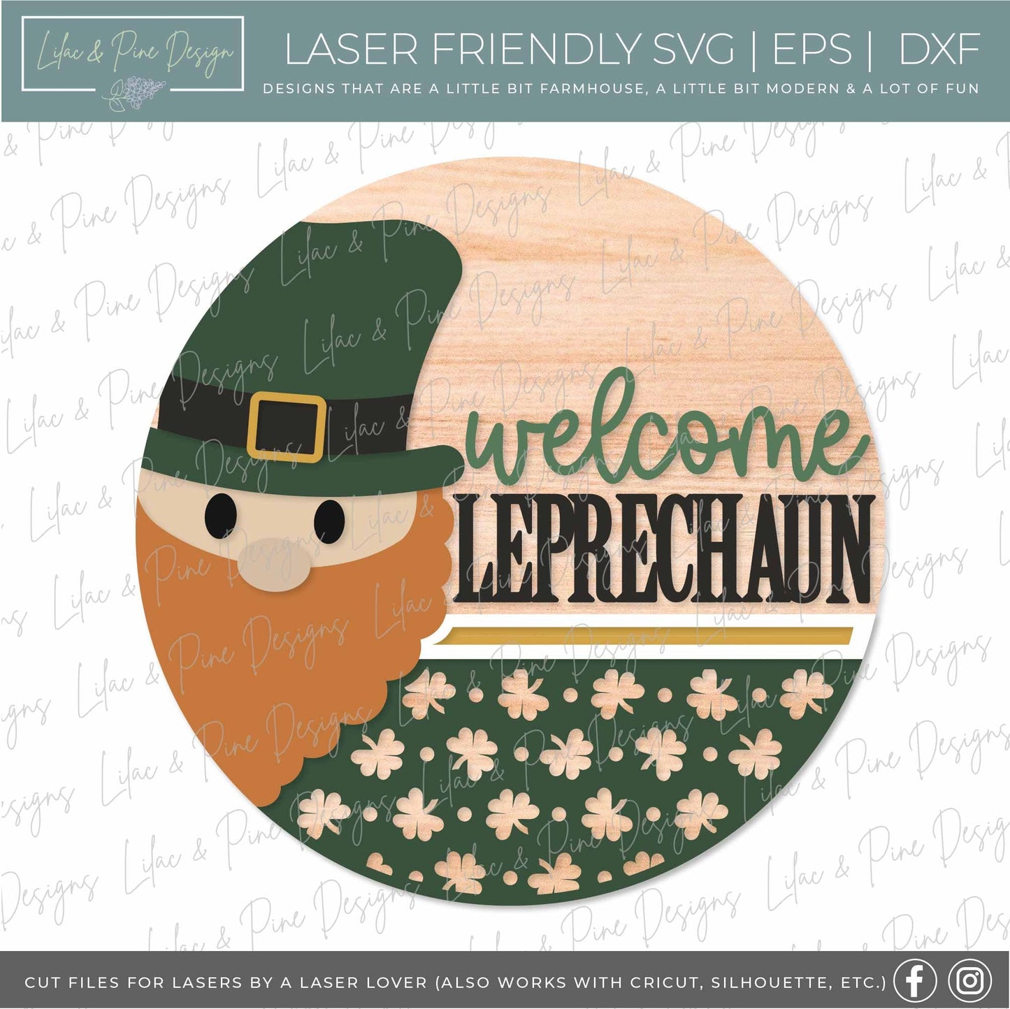 Welcome Leprechaun SVG, St Patricks Day door hanger, St Patty's Welcome sign SVG, Shamrock door round svg, Glowforge SVG, laser cut file