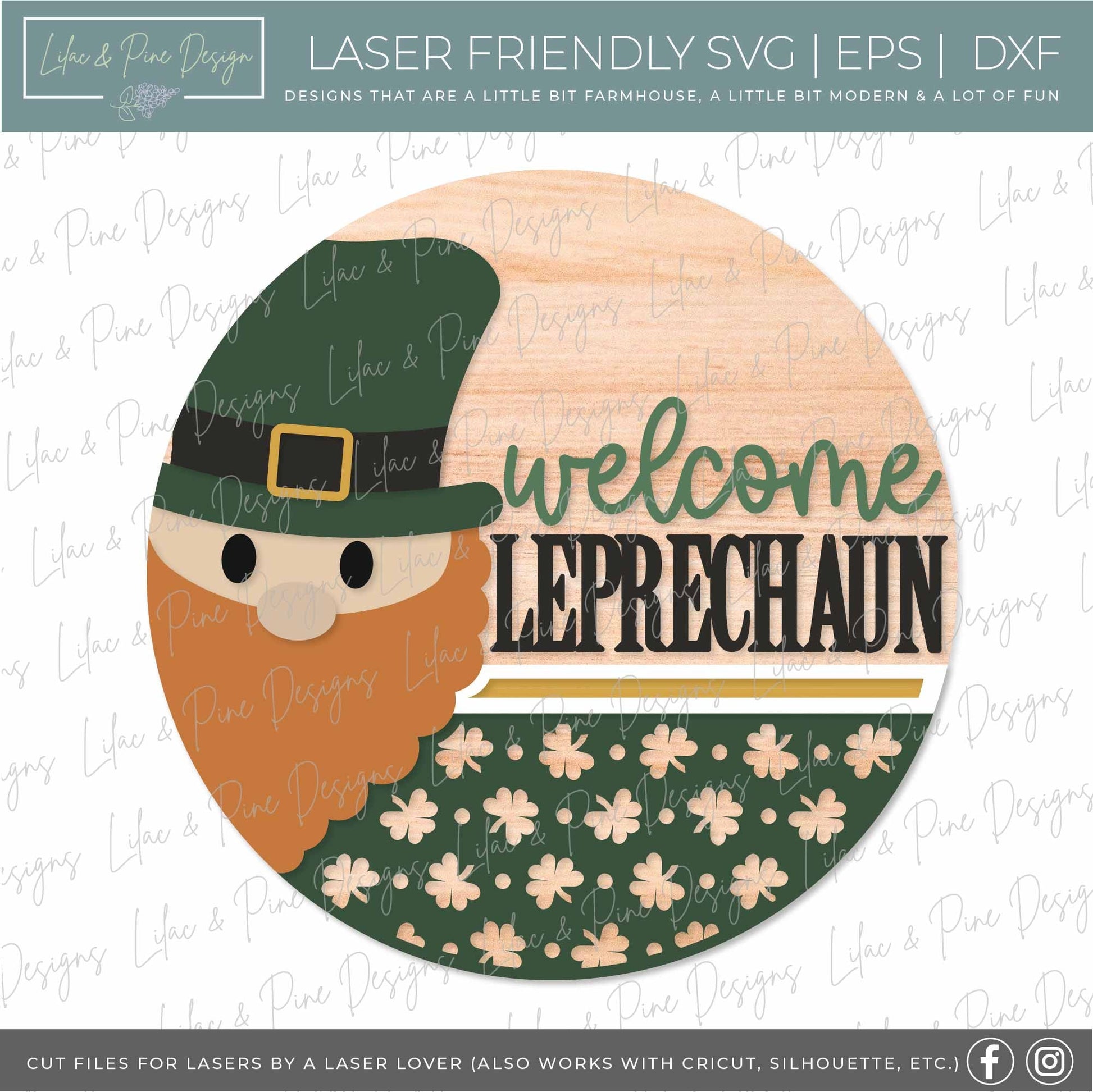 Welcome Leprechaun SVG, St Patricks Day door hanger, St Patty's Welcome sign SVG, Shamrock door round svg, Glowforge SVG, laser cut file