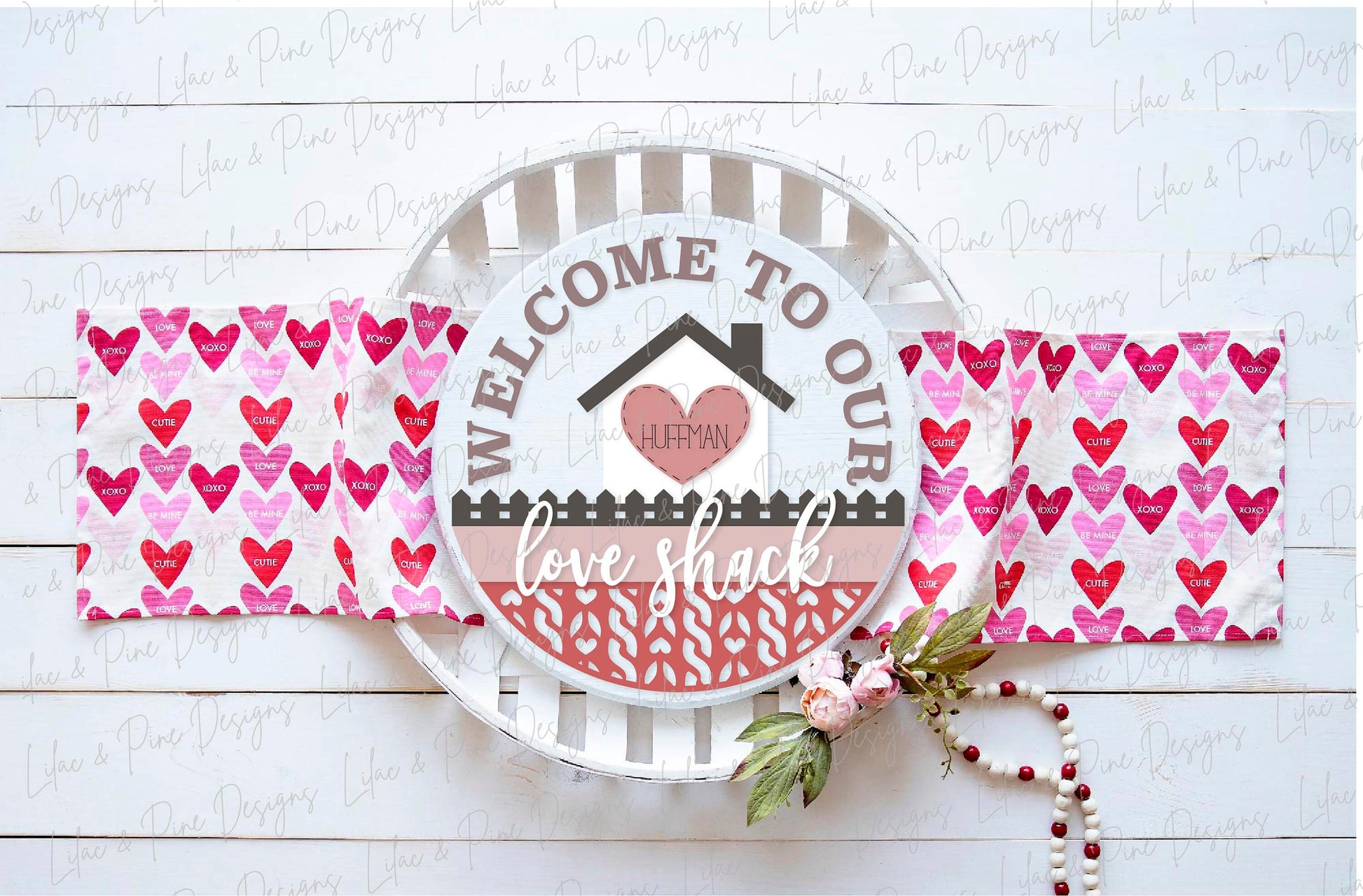 Valentine Welcome sign SVG, Love Shack door hanger, Personalized round sign SVG, Valentines Day decor, Glowforge SVG, laser cut file