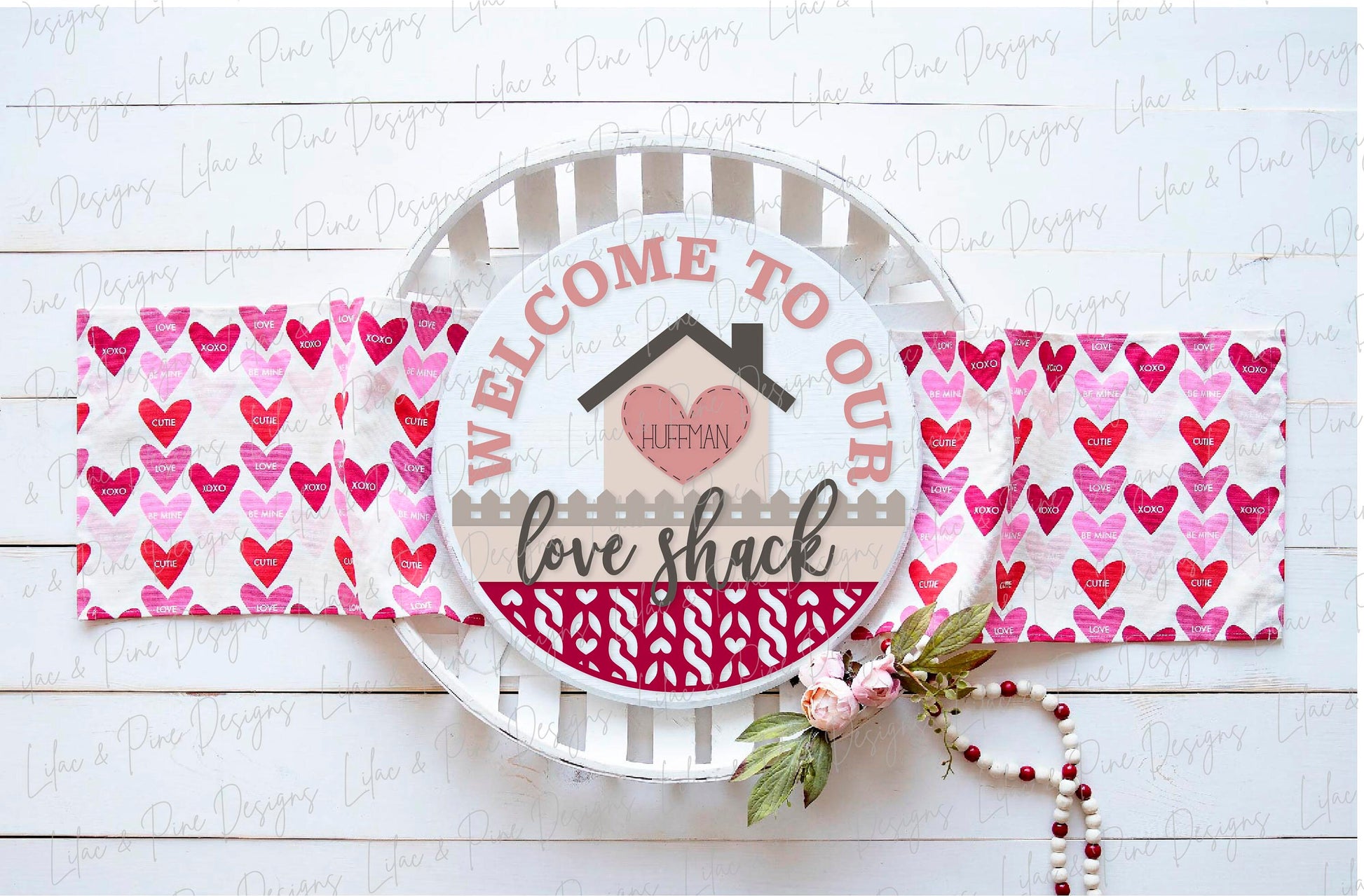 Valentine Welcome sign SVG, Love Shack door hanger, Personalized round sign SVG, Valentines Day decor, Glowforge SVG, laser cut file