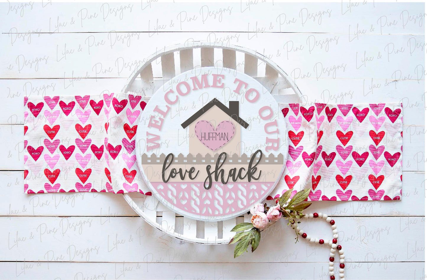Valentine Welcome sign SVG, Love Shack door hanger, Personalized round sign SVG, Valentines Day decor, Glowforge SVG, laser cut file